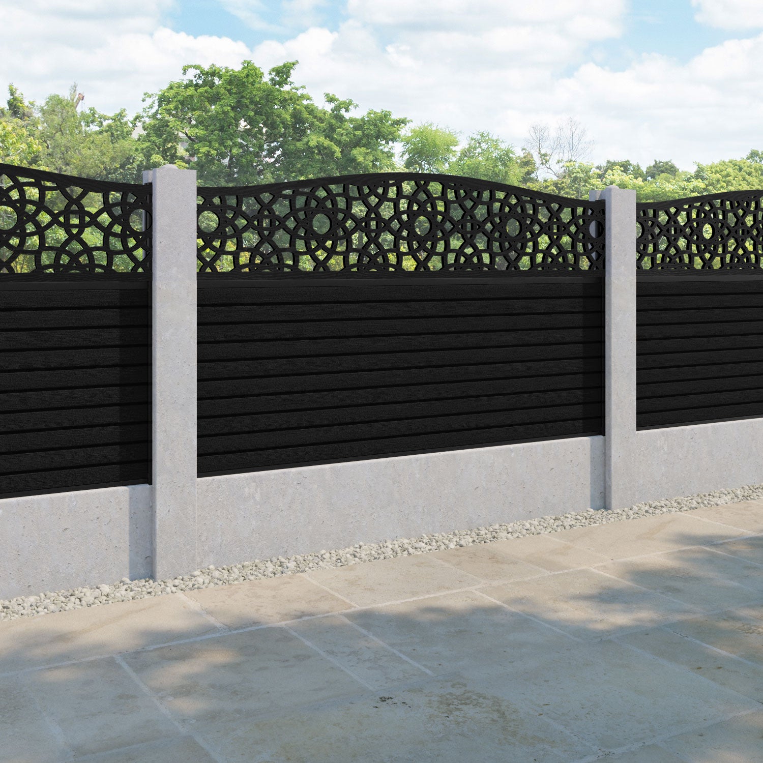 Hudson Ambar Curved Top Fence Panel - Black - for existing concrete posts