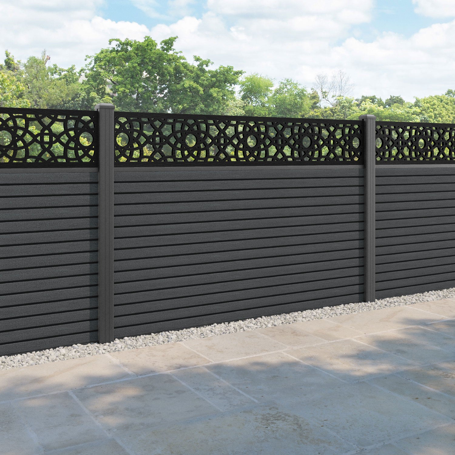 Hudson Ambar Fence Panel - Dark Grey - with our aluminium posts