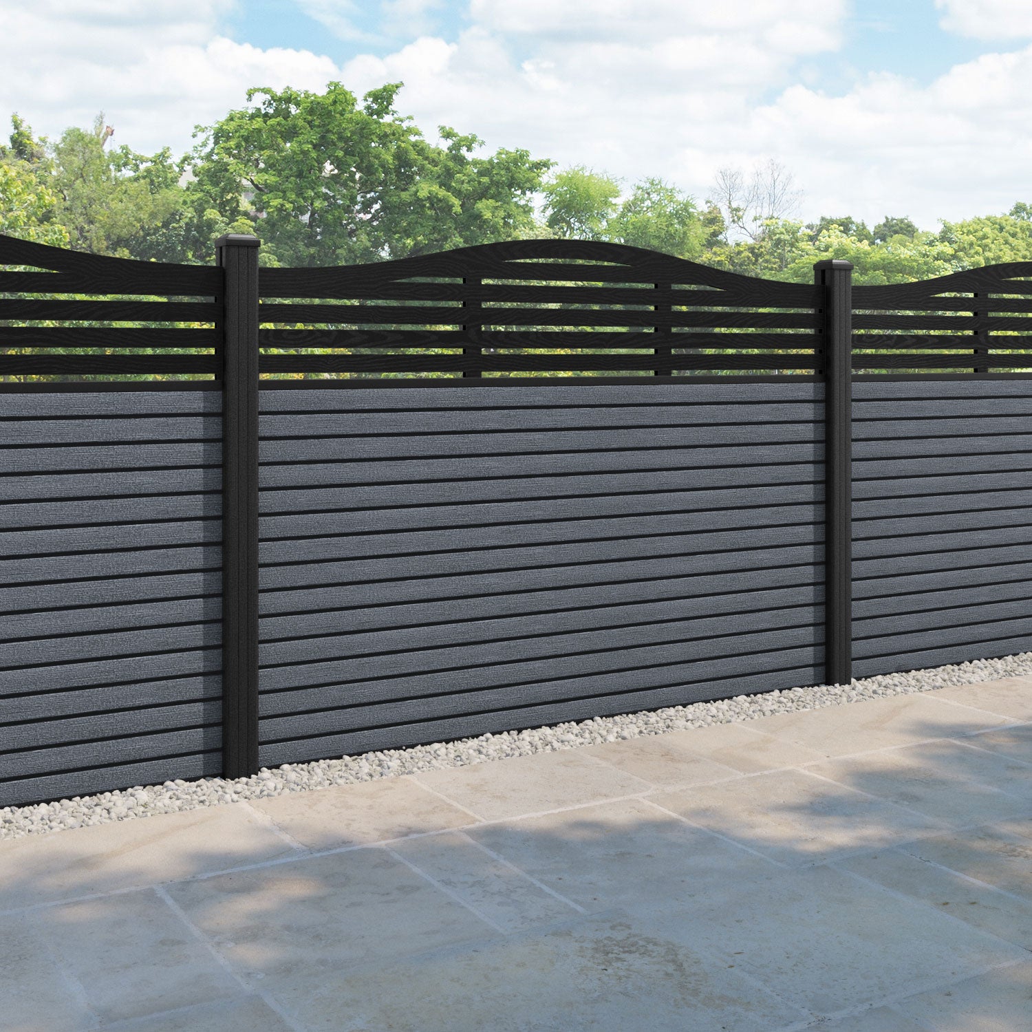Hudson Aspen Curved Top Fence Panel - Anthracite - with our composite posts