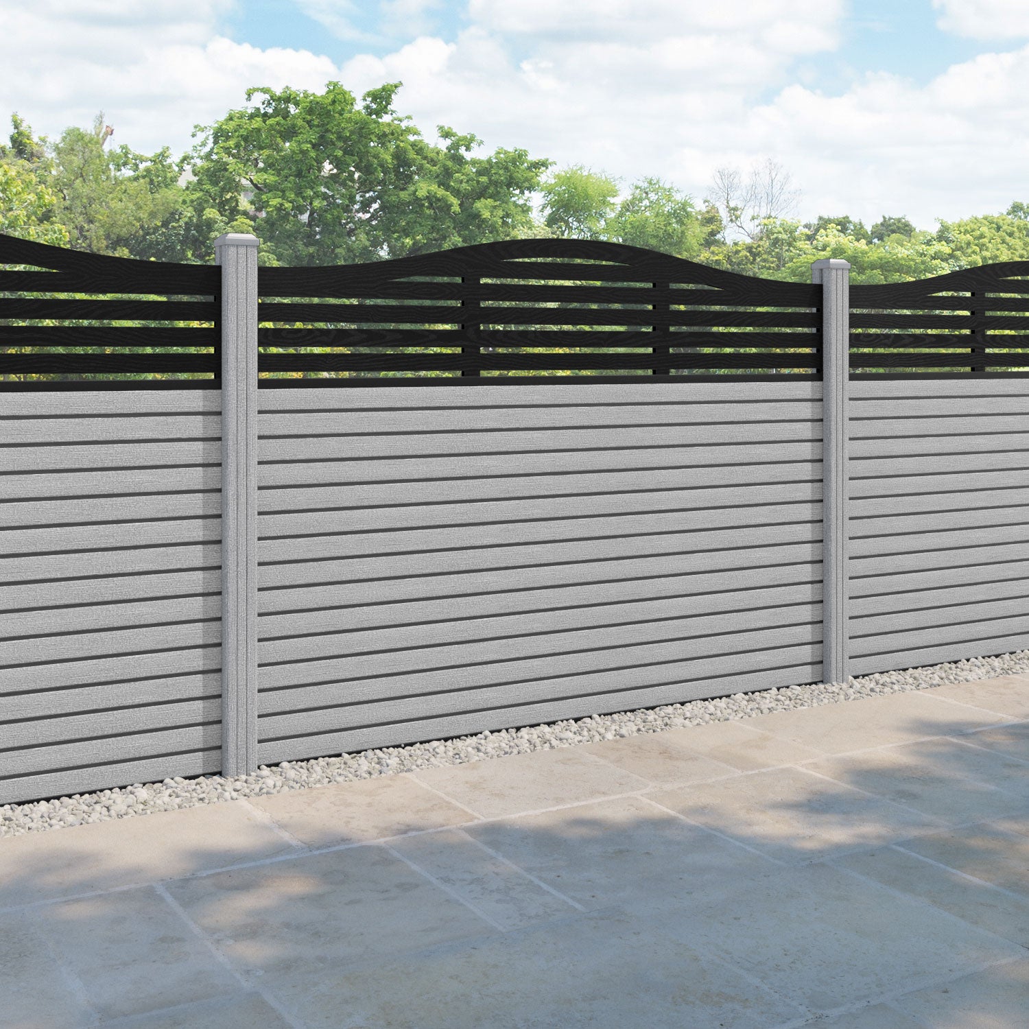 Hudson Aspen Curved Top Fence Panel - Light Grey - with our composite posts