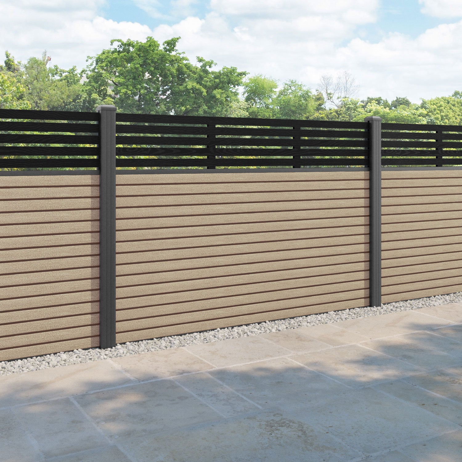 Hudson Aspen Fence Panel - Light Oak - with our aluminium posts
