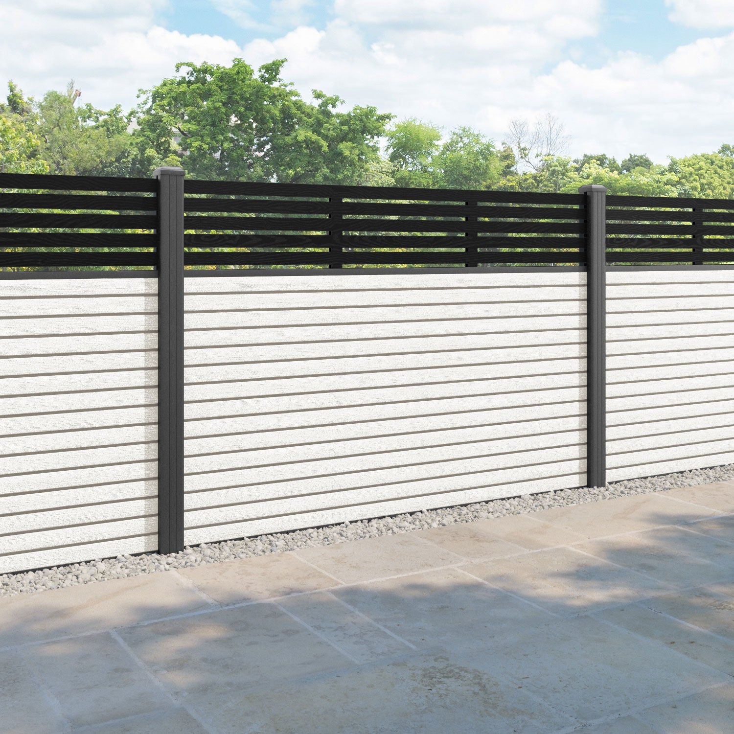 Hudson Aspen Fence Panel - Light Stone - with our aluminium posts