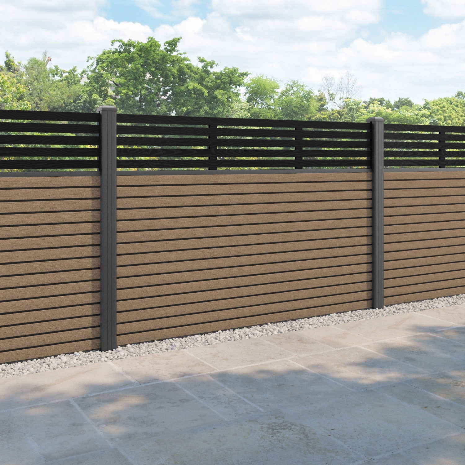 Hudson Aspen Fence Panel - Teak - with our aluminium posts