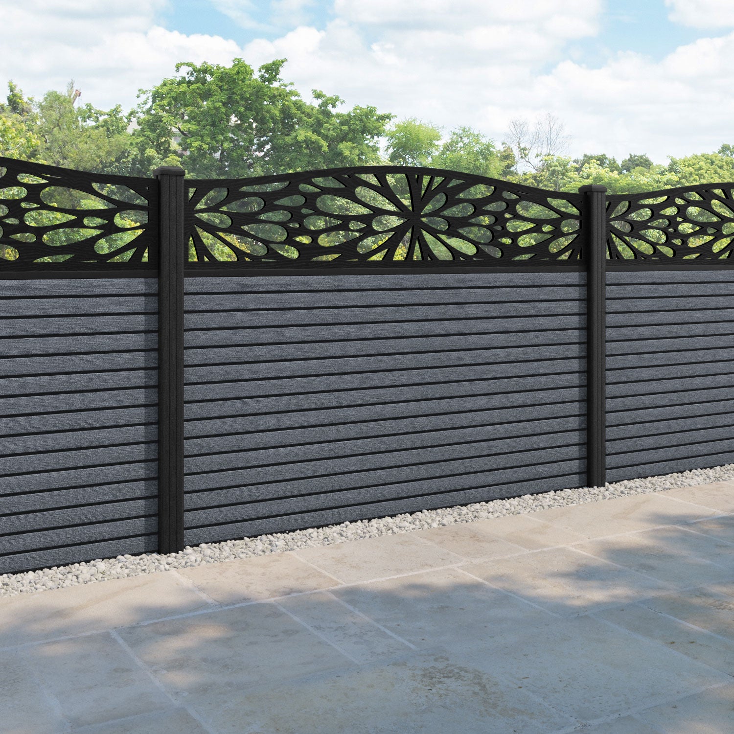 Hudson Botanic Curved Top Fence Panel - Anthracite - with our composite posts