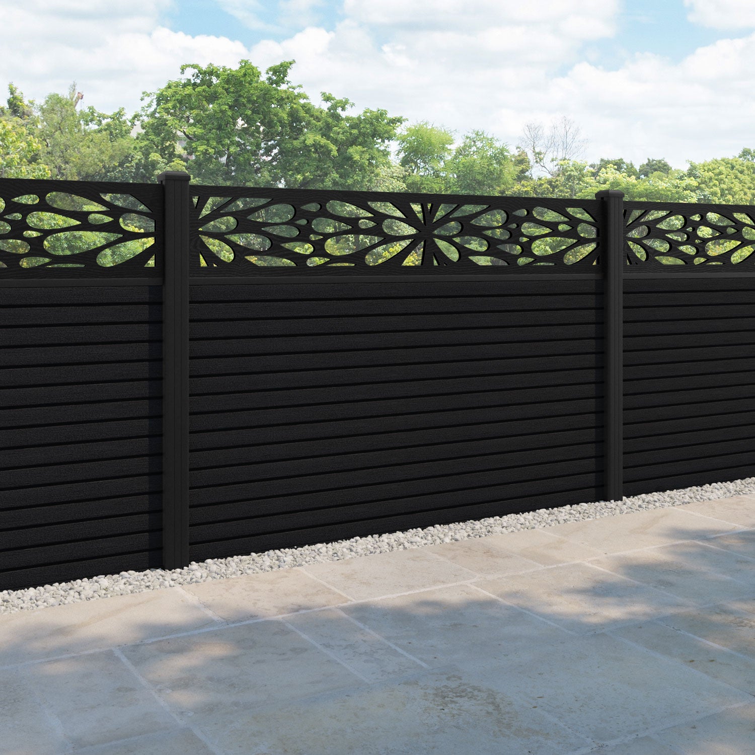 Hudson Blossom Fence Panel - Black - with our aluminium posts