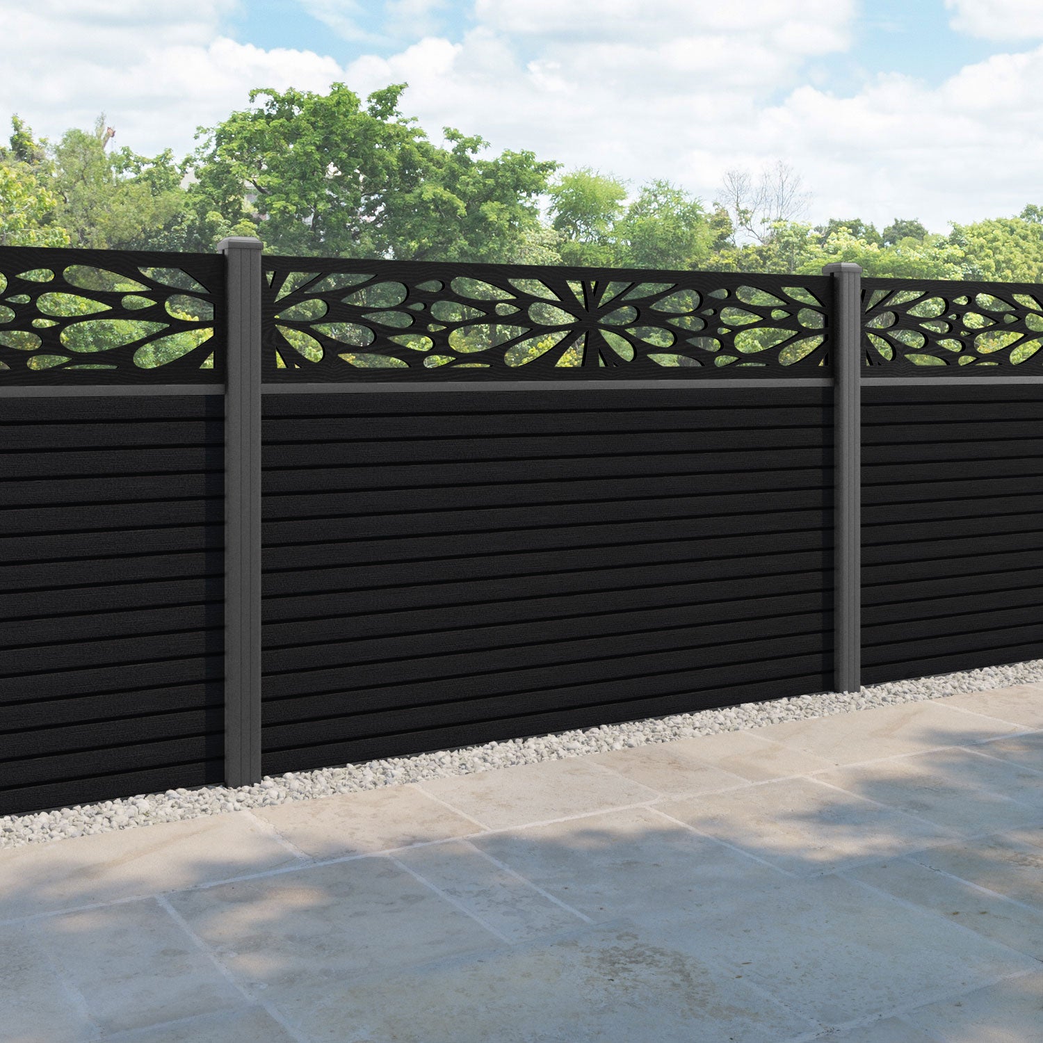 Hudson Blossom Fence Panel - Black - with our aluminium posts