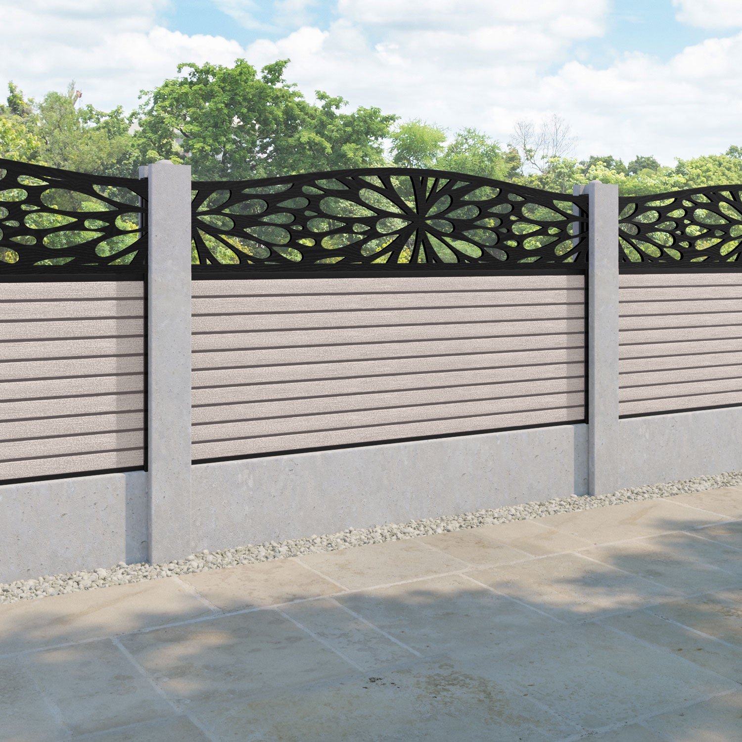Hudson Blossom Curved Top Fence Panel - Mid Stone - for existing concrete posts