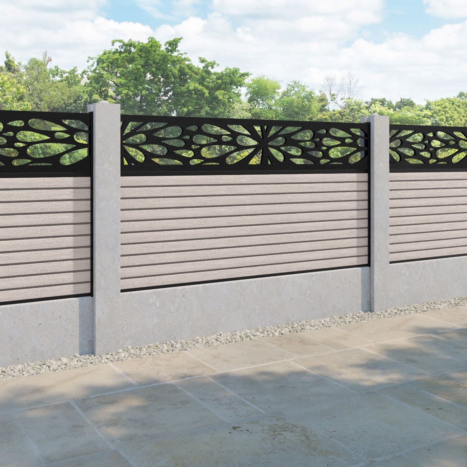 Hudson Blossom Fence Panel - Mid Stone - for existing concrete posts