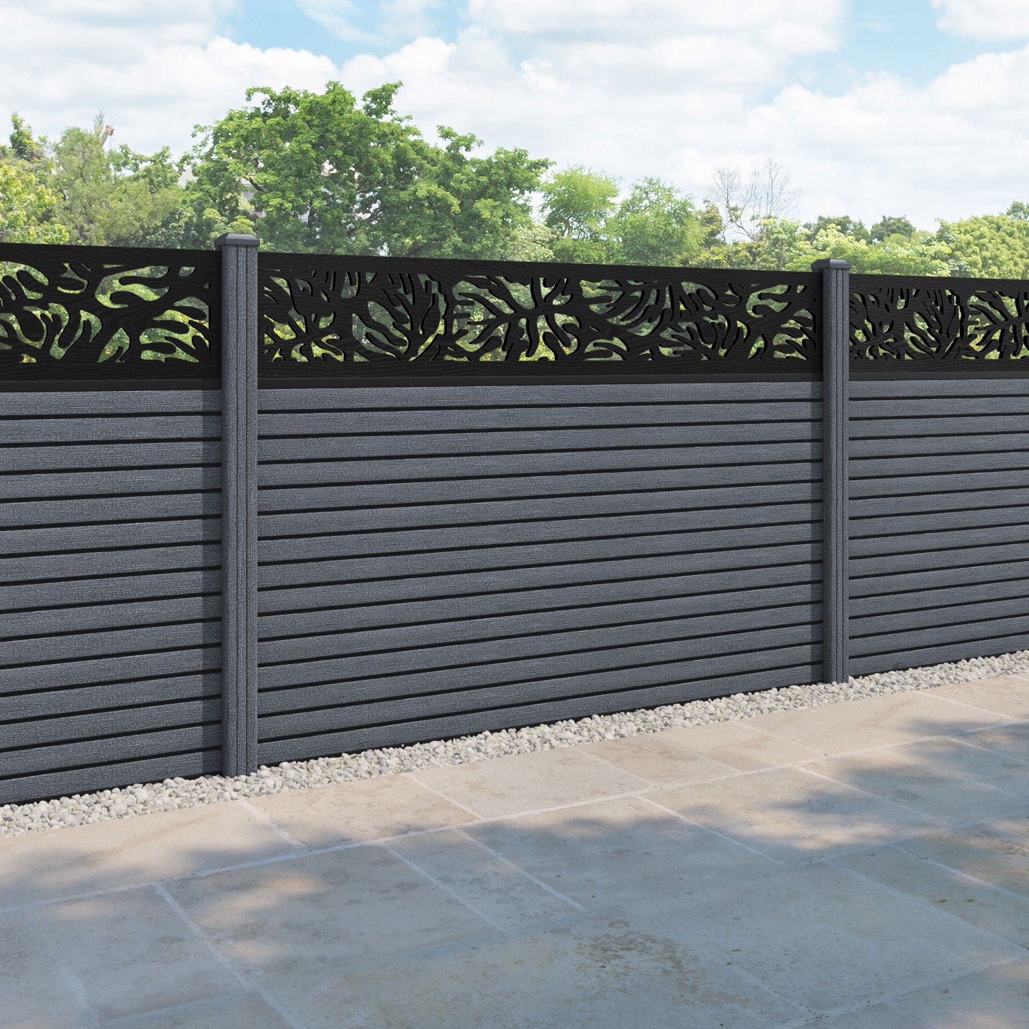 Hudson Botanic Fence Panel - Anthracite - with our composite posts