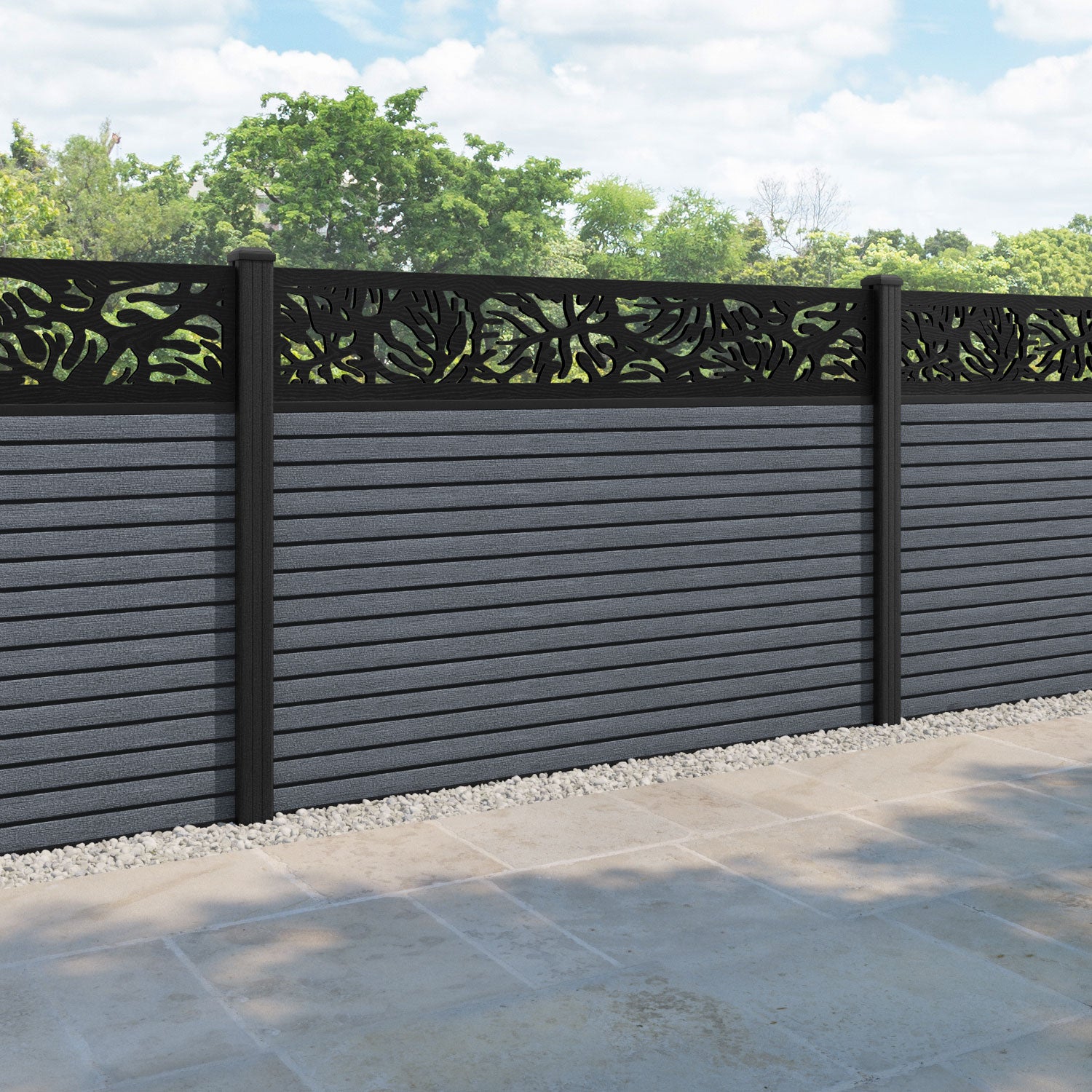 Hudson Botanic Fence Panel - Anthracite - with our composite posts