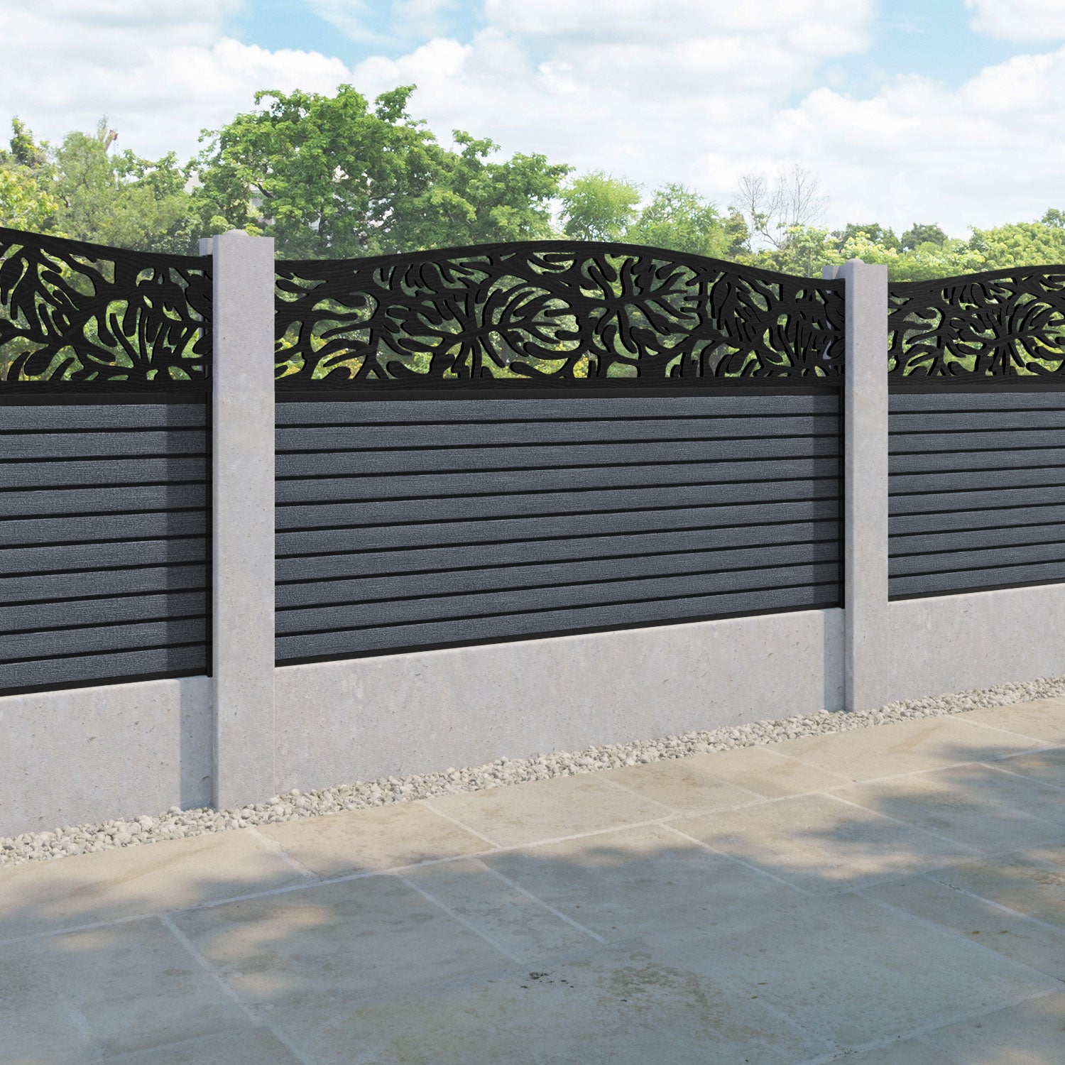 Hudson Botanic Curved Top Fence Panel - Anthracite - for existing concrete posts