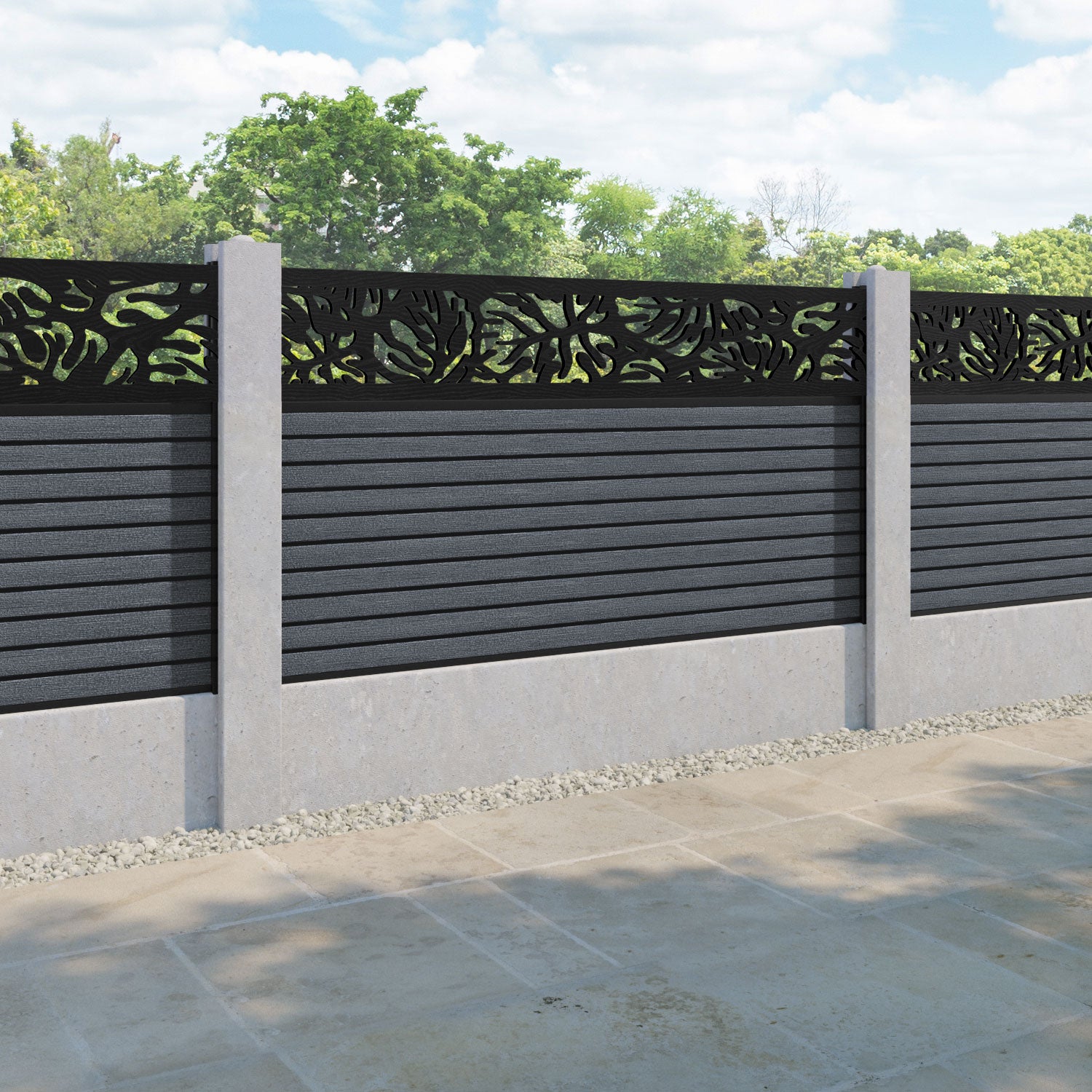 Hudson Botanic Fence Panel - Anthracite - for existing concrete posts