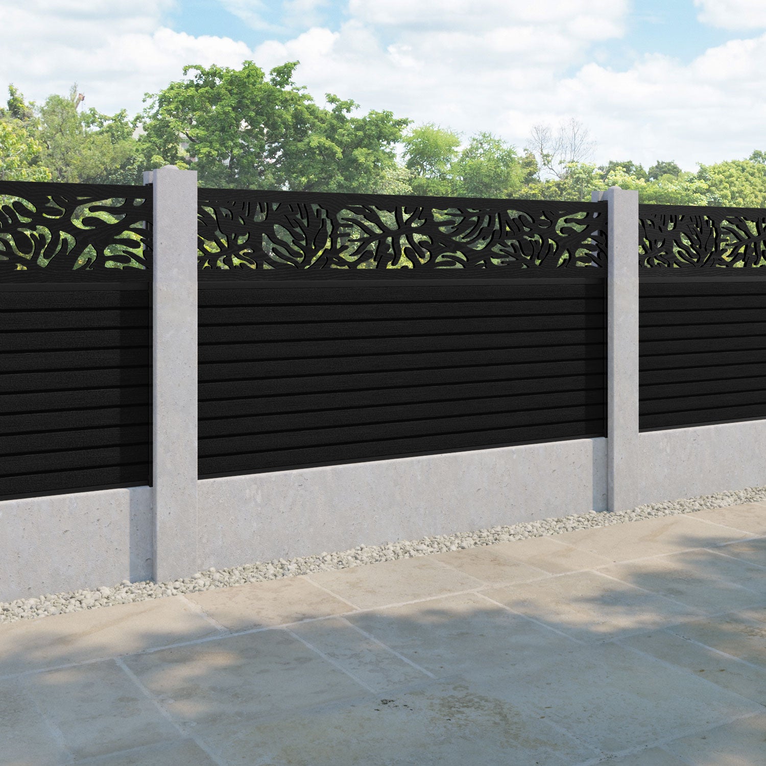 Hudson Botanic Fence Panel - Black - for existing concrete posts