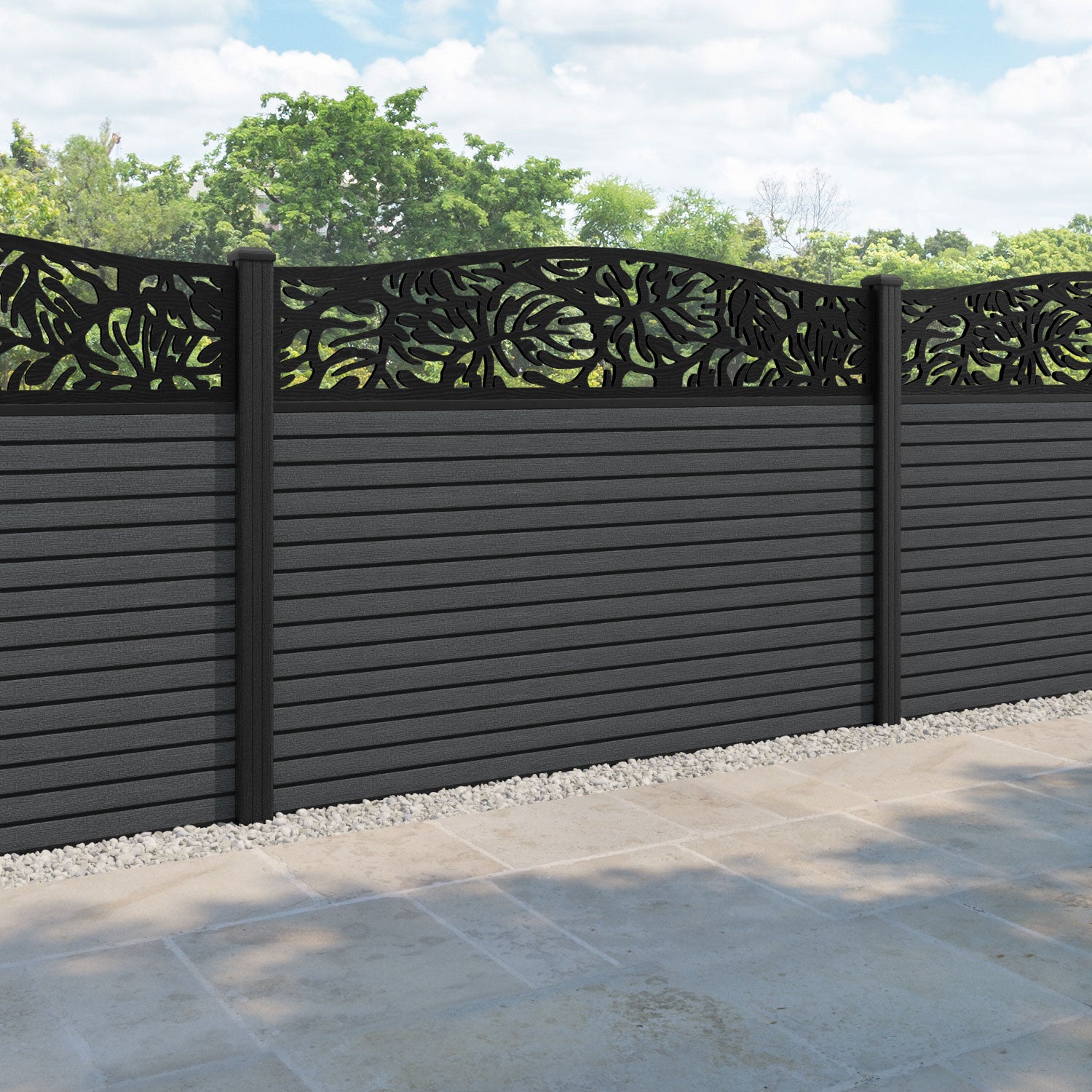 Hudson Botanic Curved Top Fence Panel - Dark Grey - with our composite posts
