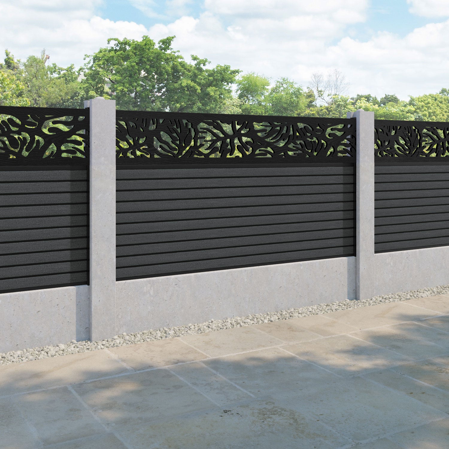 Hudson Botanic Fence Panel - Dark Grey - for existing concrete posts