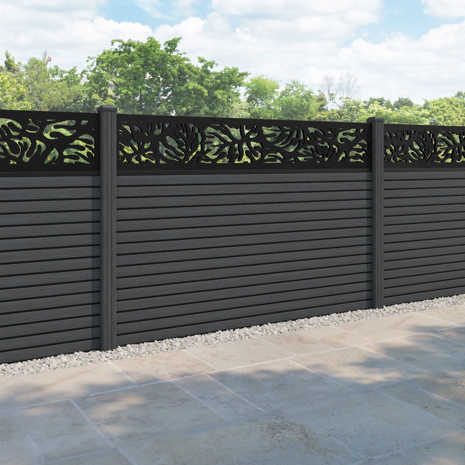 Hudson Botanic Fence Panel - Dark Grey - with our composite posts