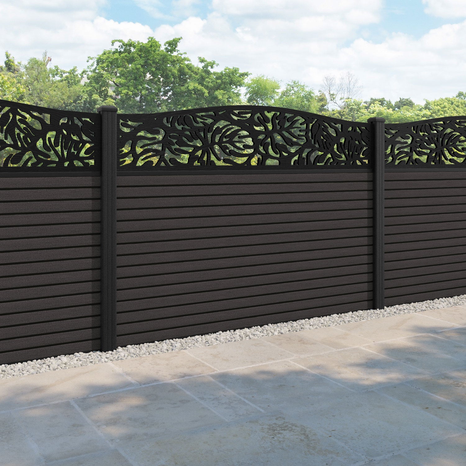 Hudson Botanic Curved Top Fence Panel - Dark Oak - with our composite posts