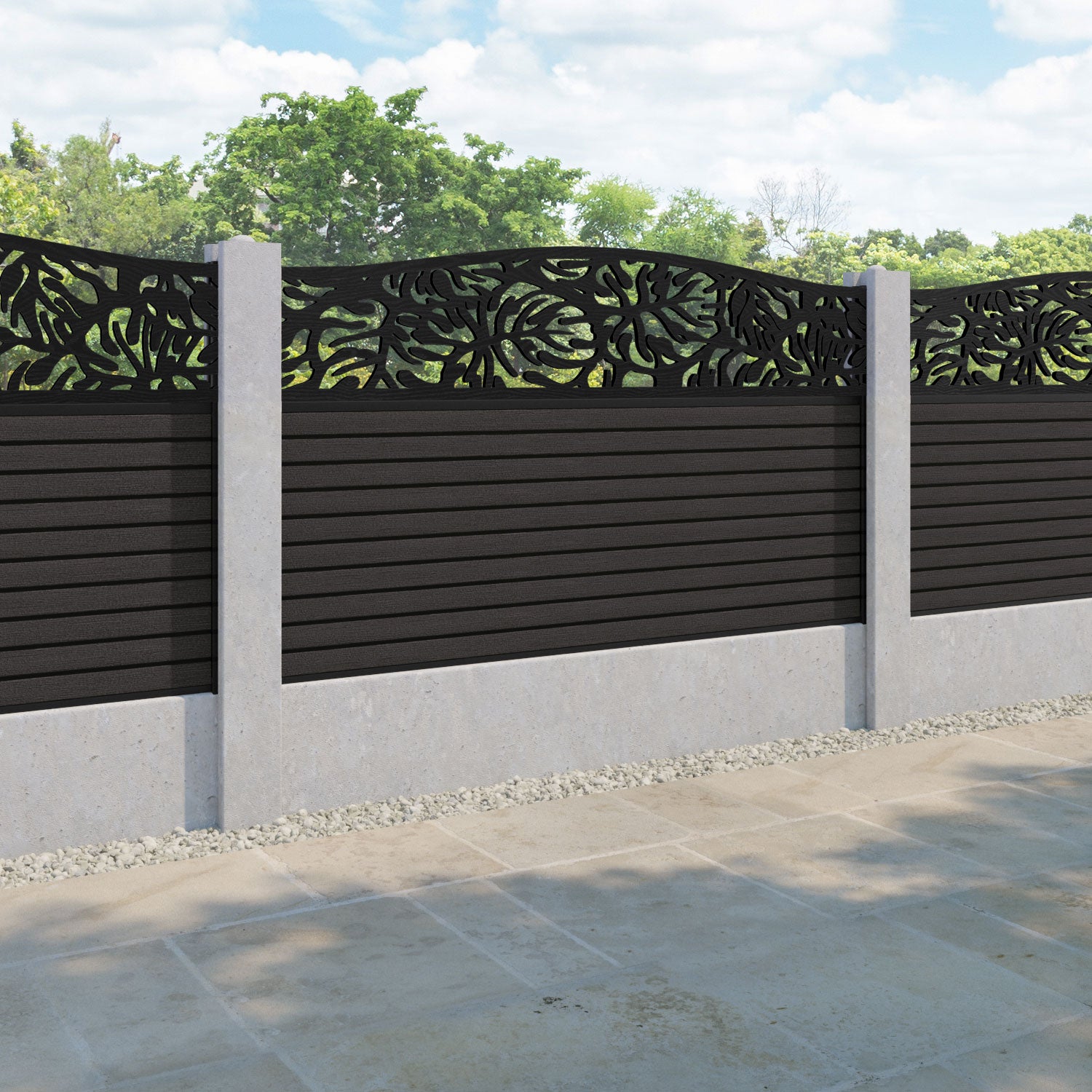 Hudson Botanic Curved Top Fence Panel - Dark Oak - for existing concrete posts