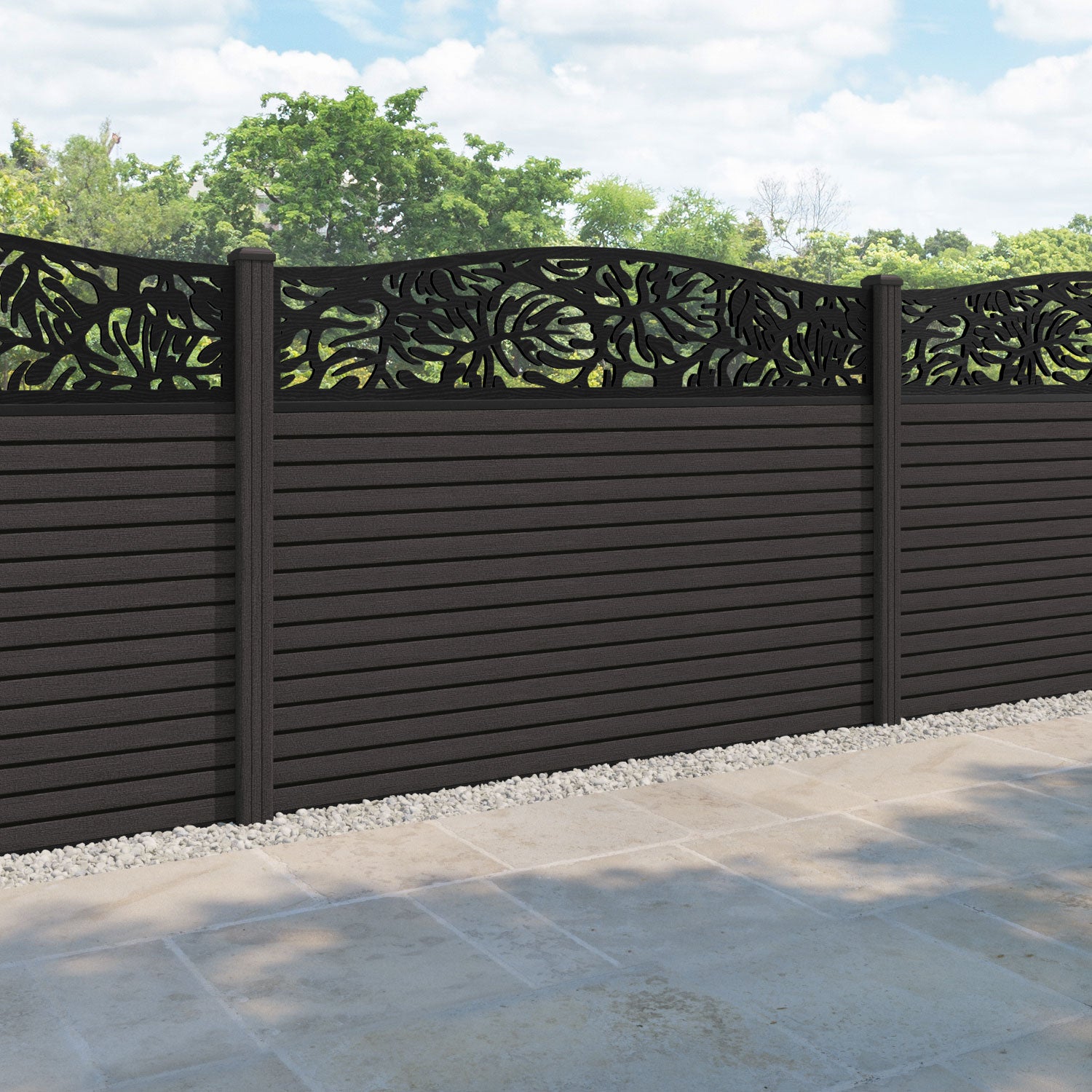 Hudson Botanic Curved Top Fence Panel - Dark Oak - with our composite posts
