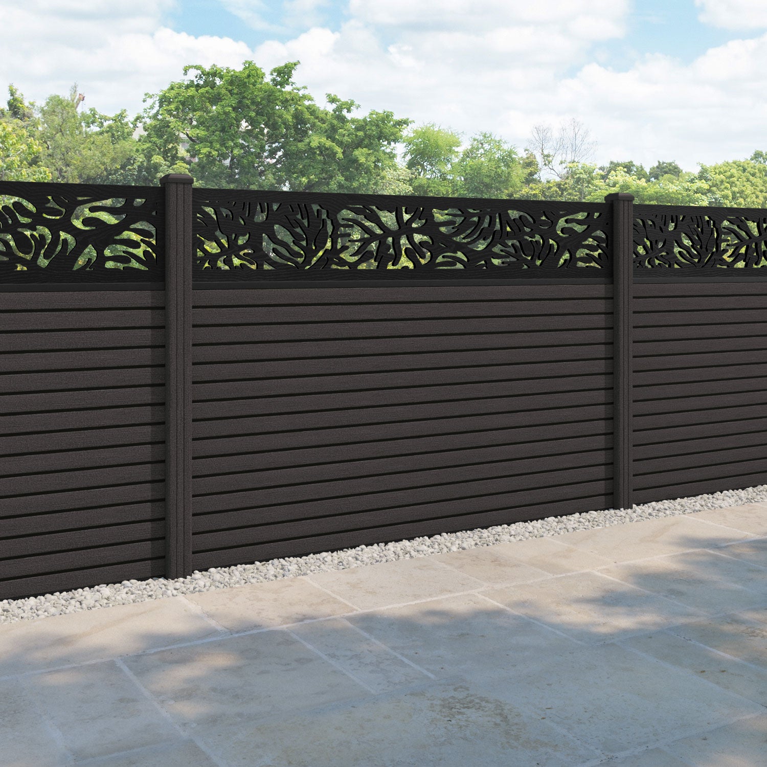 Hudson Botanic Fence Panel - Dark Oak - with our composite posts