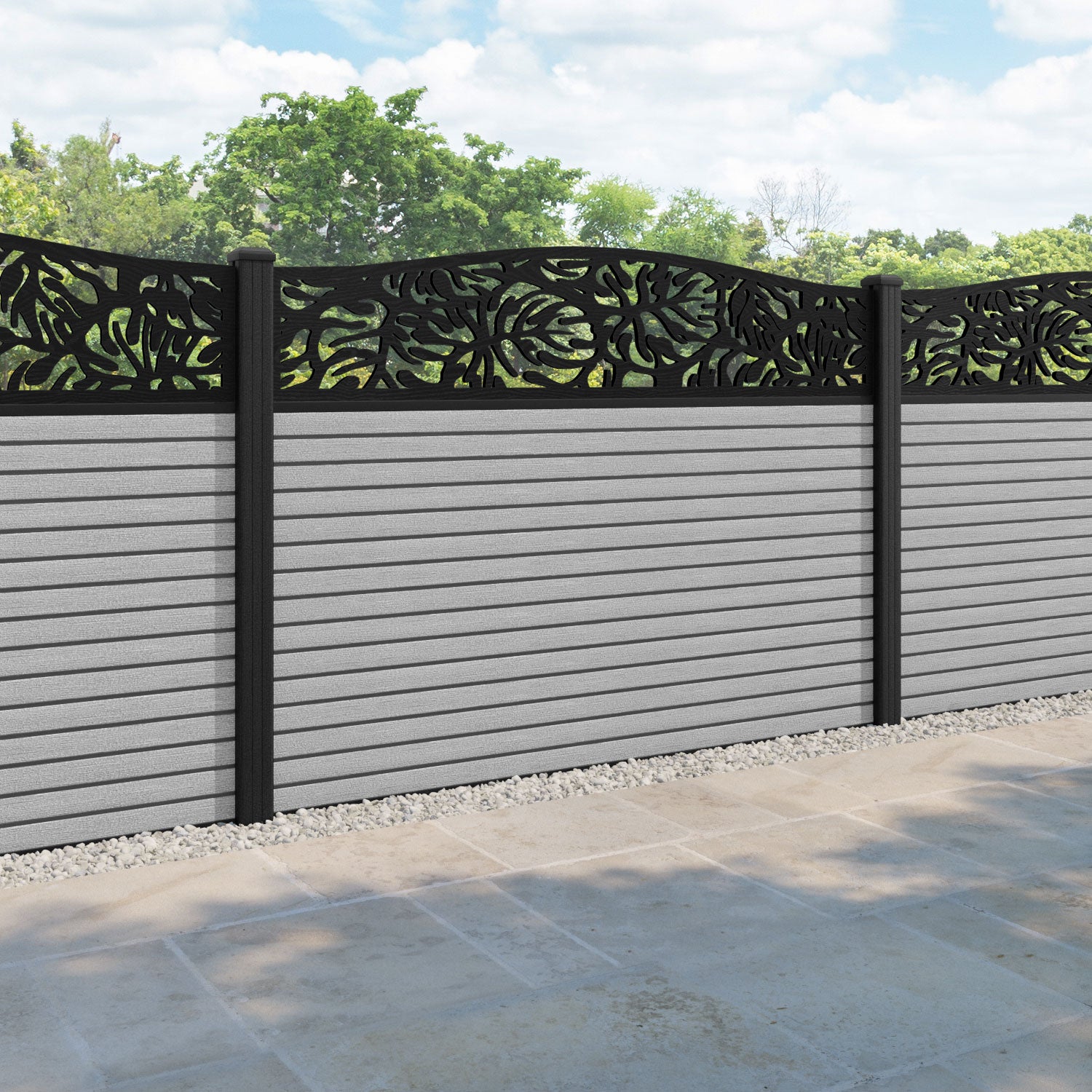 Hudson Botanic Curved Top Fence Panel - Light Grey - with our composite posts