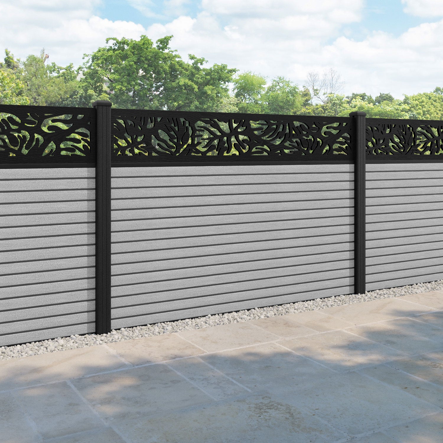 Hudson Botanic Fence Panel - Light Grey - with our composite posts