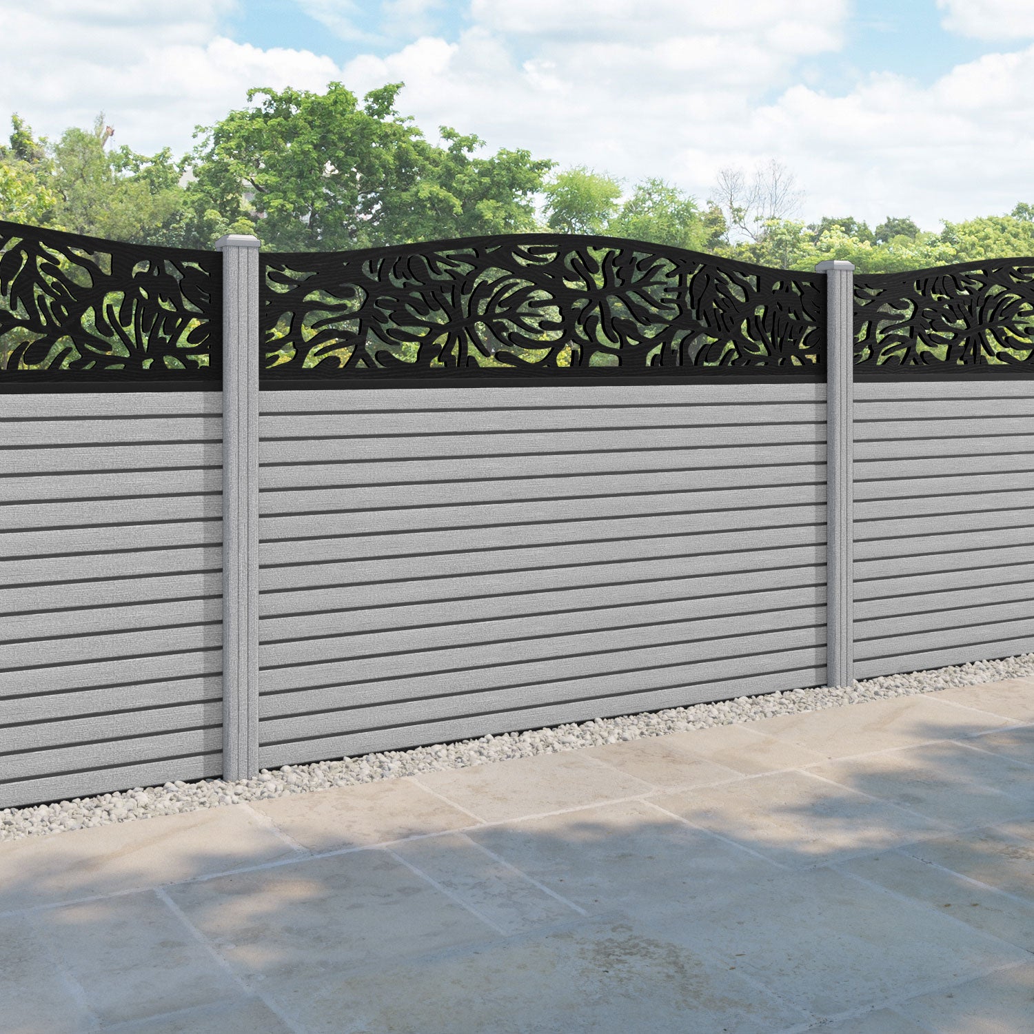 Hudson Botanic Curved Top Fence Panel - Light Grey - with our composite posts
