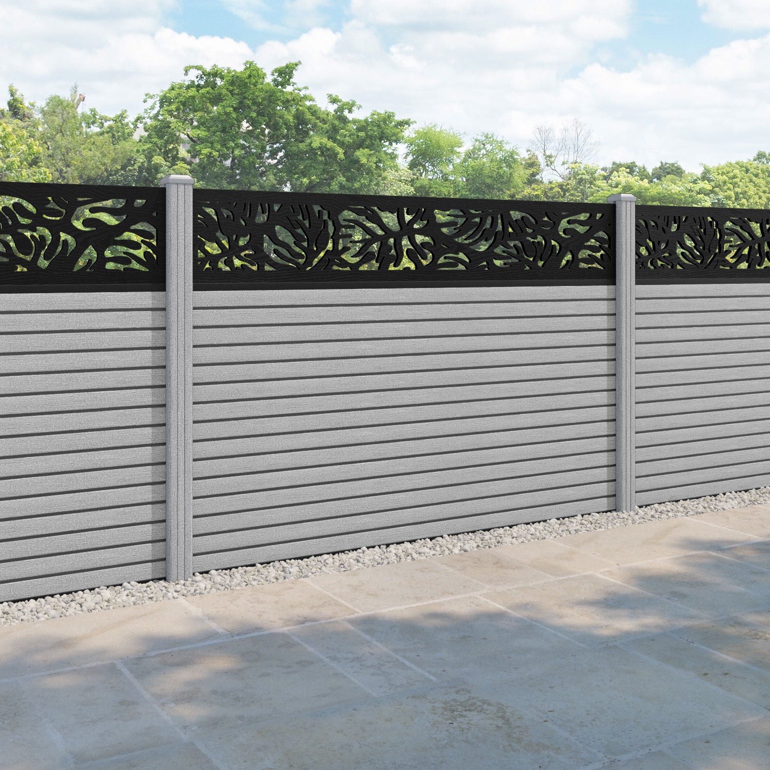 Hudson Botanic Fence Panel - Light Grey - with our composite posts