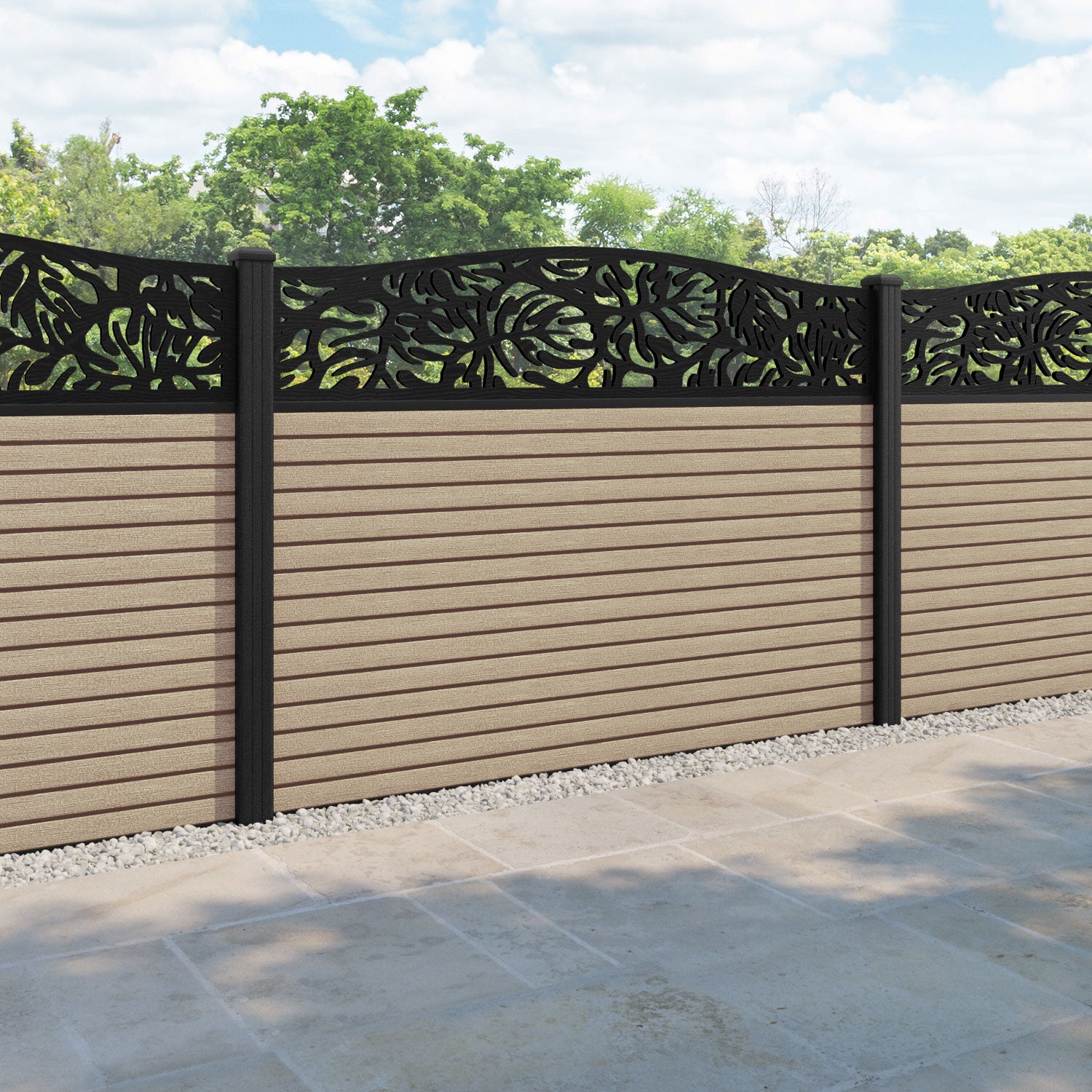 Hudson Botanic Curved Top Fence Panel - Light Oak - with our composite posts