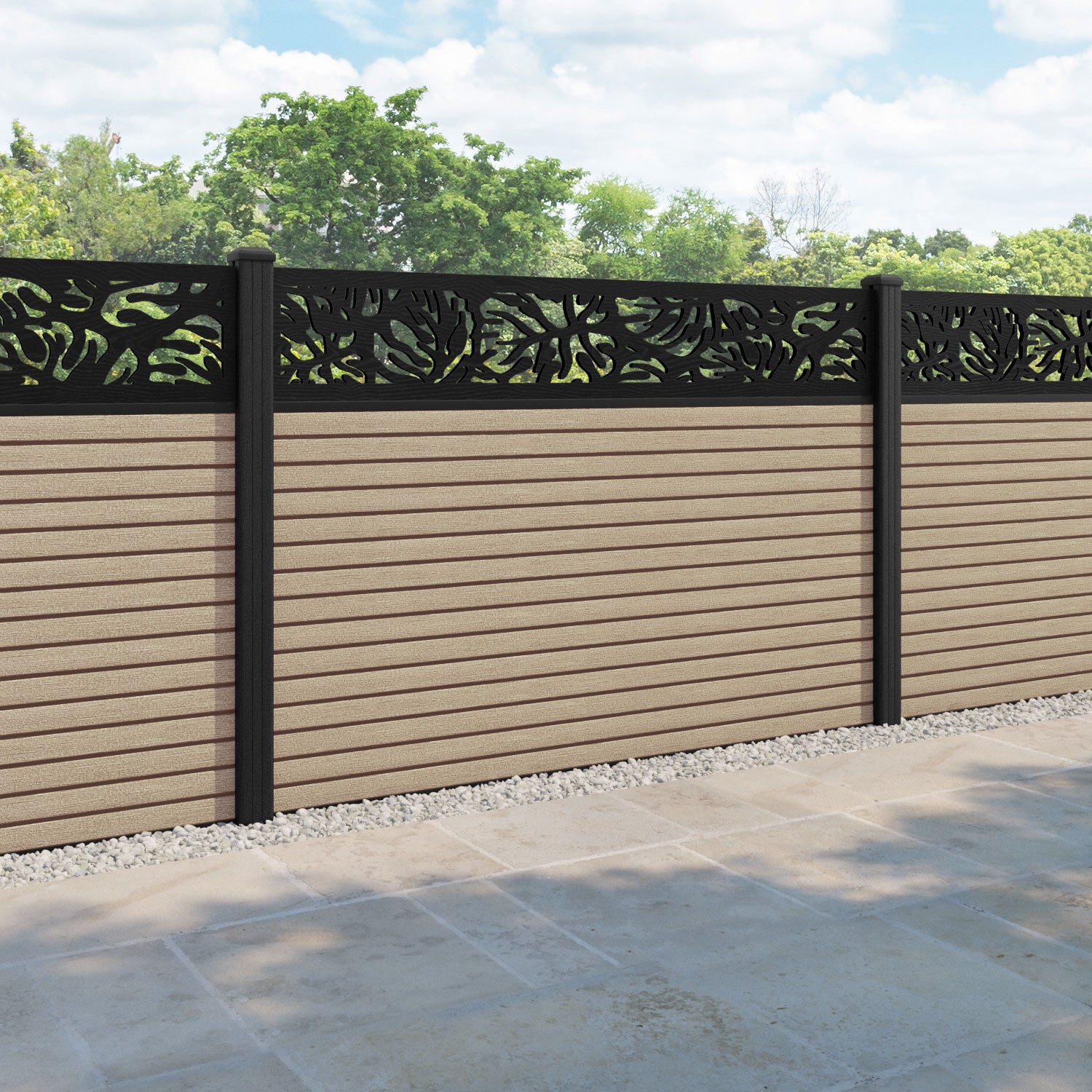 Hudson Botanic Fence Panel - Light Oak - with our composite posts