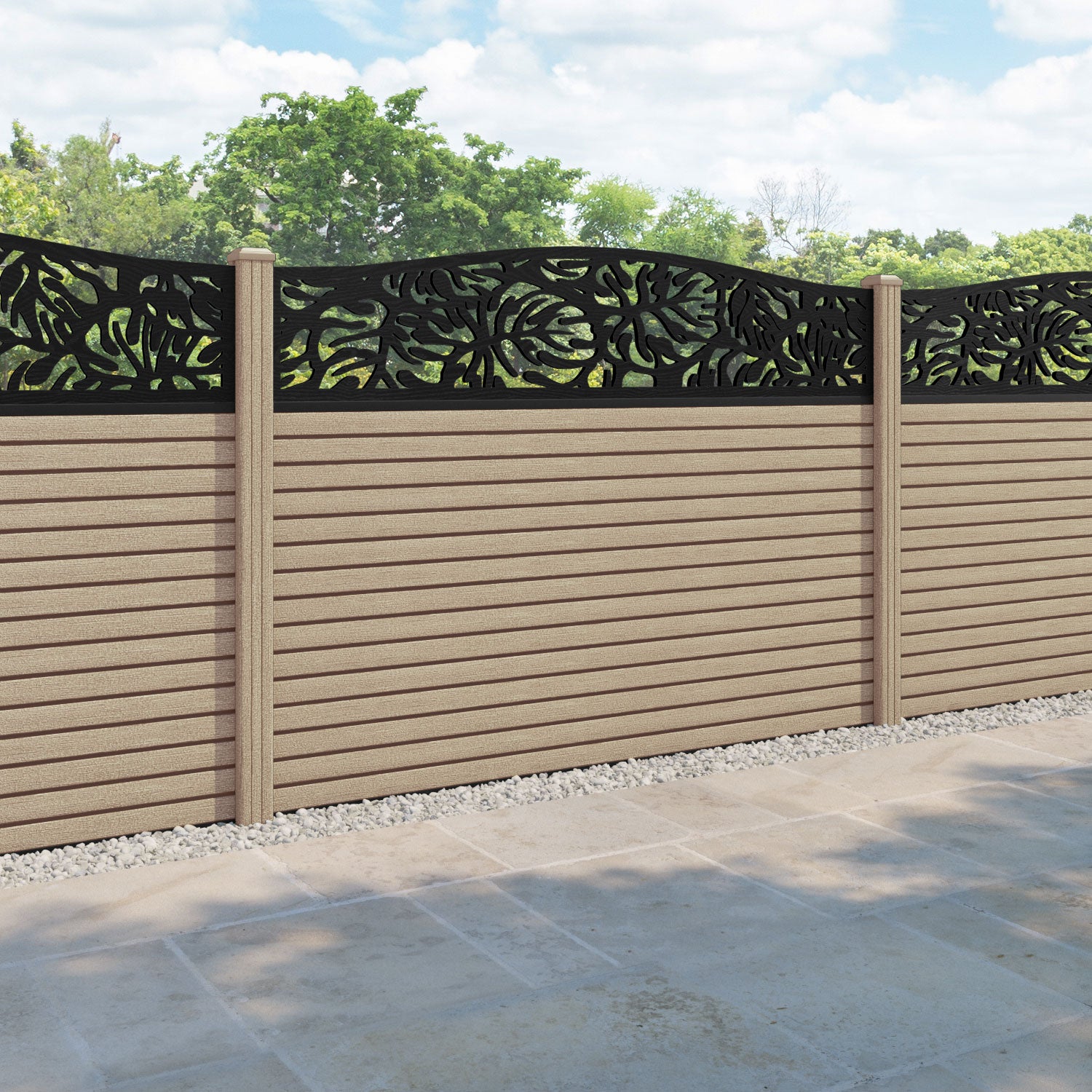 Hudson Botanic Curved Top Fence Panel - Light Oak - with our composite posts