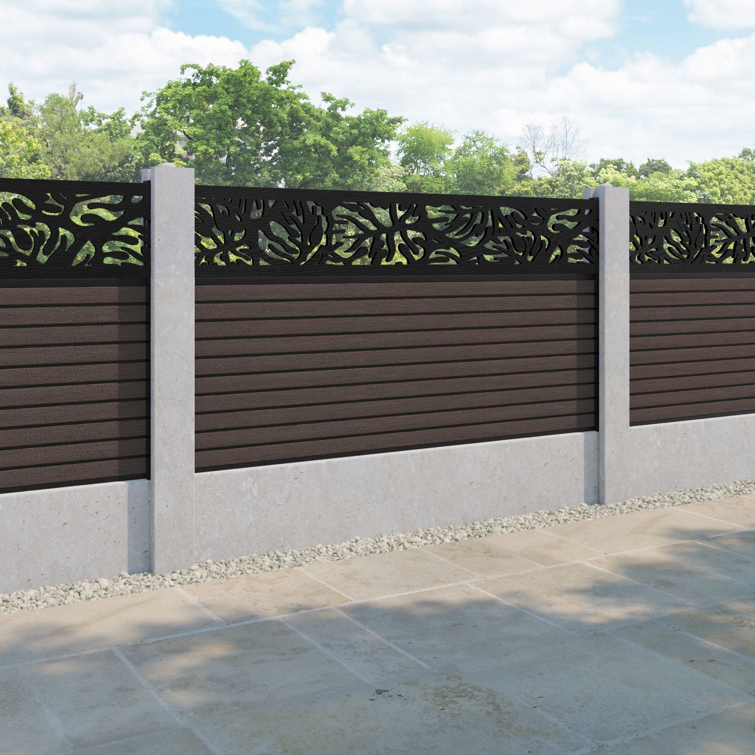 Hudson Botanic Fence Panel - Mid Brown - for existing concrete posts