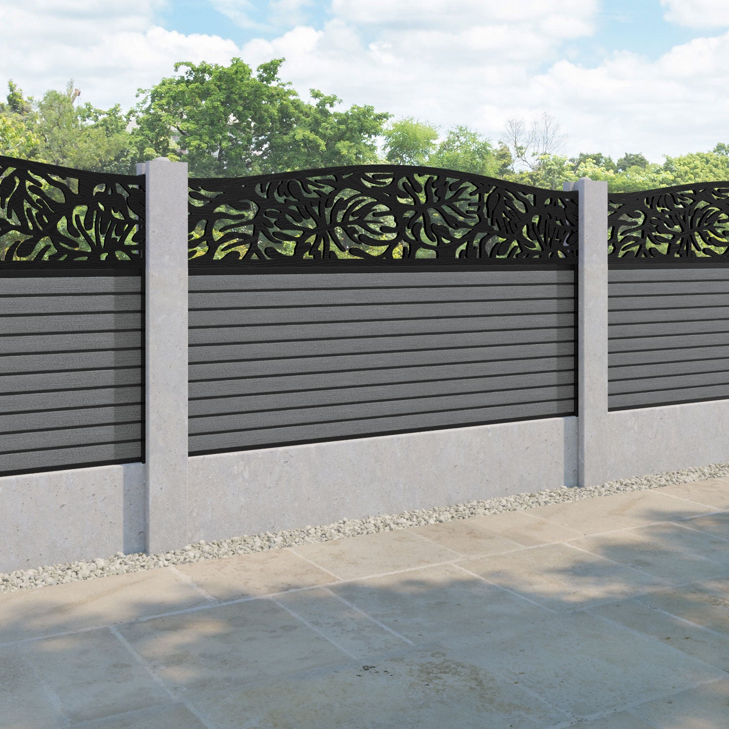 Hudson Botanic Curved Top Fence Panel - Mid Grey - for existing concrete posts
