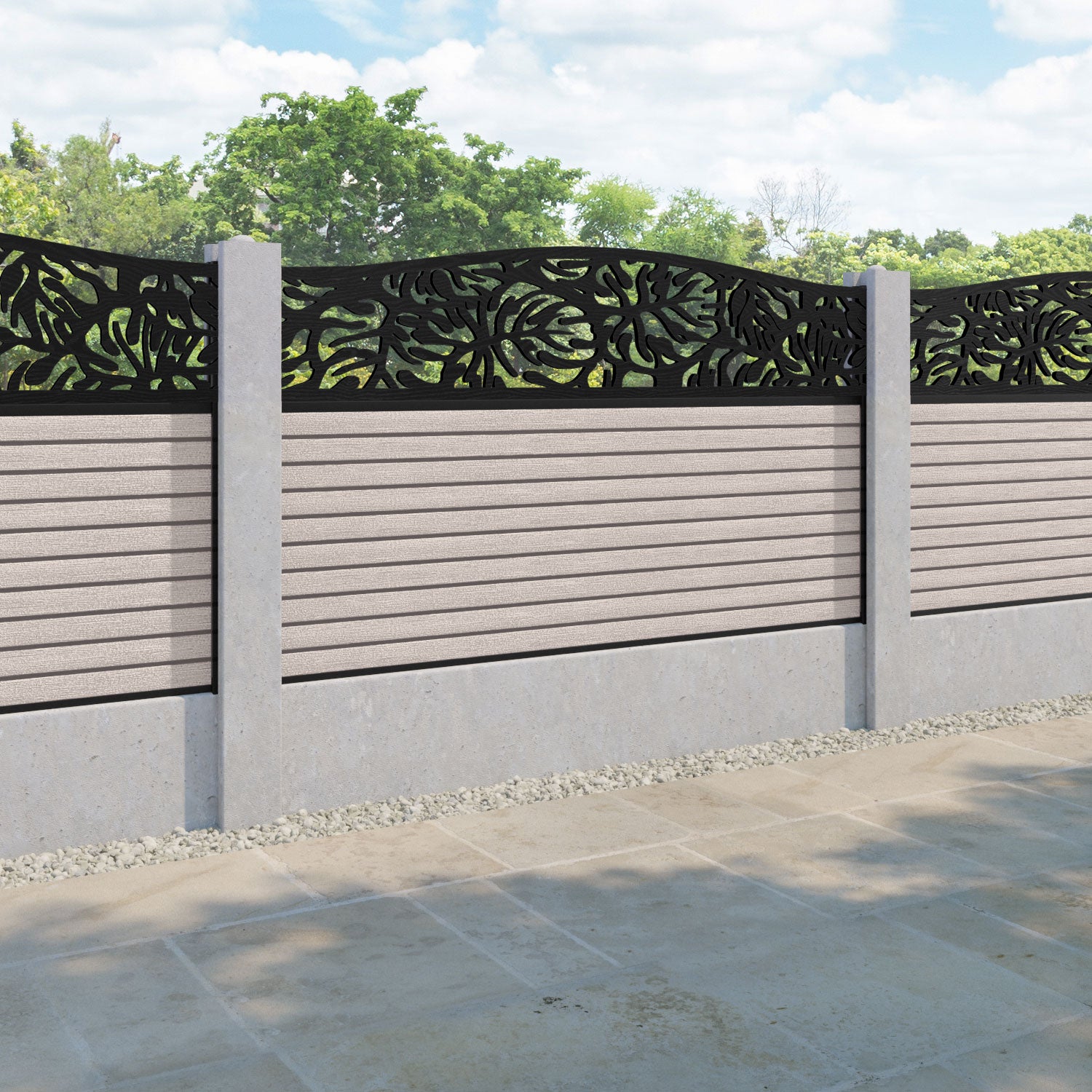 Hudson Botanic Curved Top Fence Panel - Mid Stone - for existing concrete posts