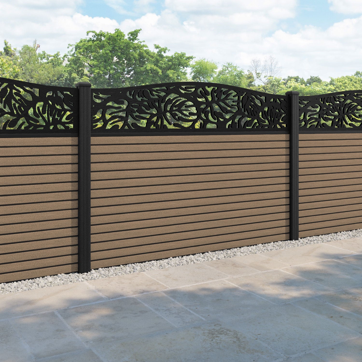 Hudson Botanic Curved Top Fence Panel - Teak - with our composite posts