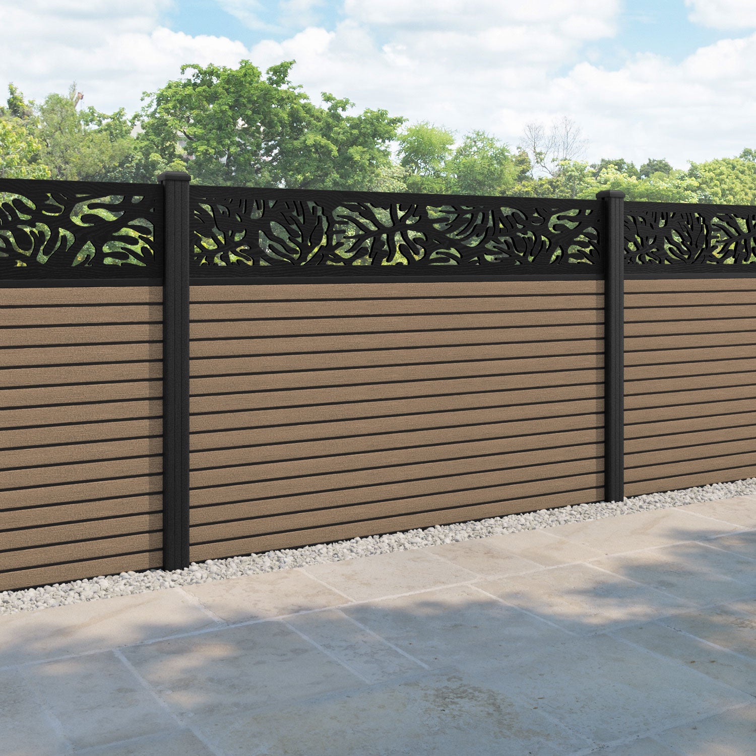 Hudson Botanic Fence Panel - Teak - with our composite posts