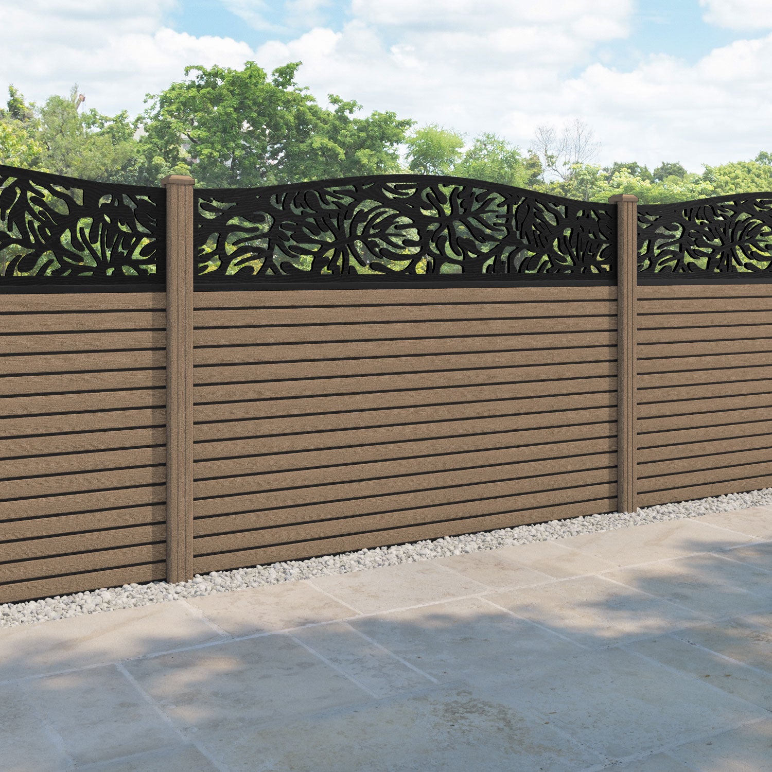 Hudson Botanic Curved Top Fence Panel - Teak - with our composite posts