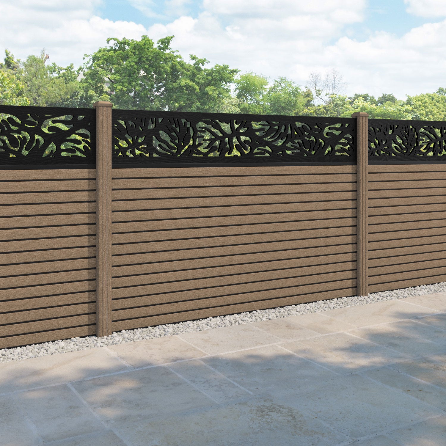 Hudson Botanic Fence Panel - Teak - with our composite posts
