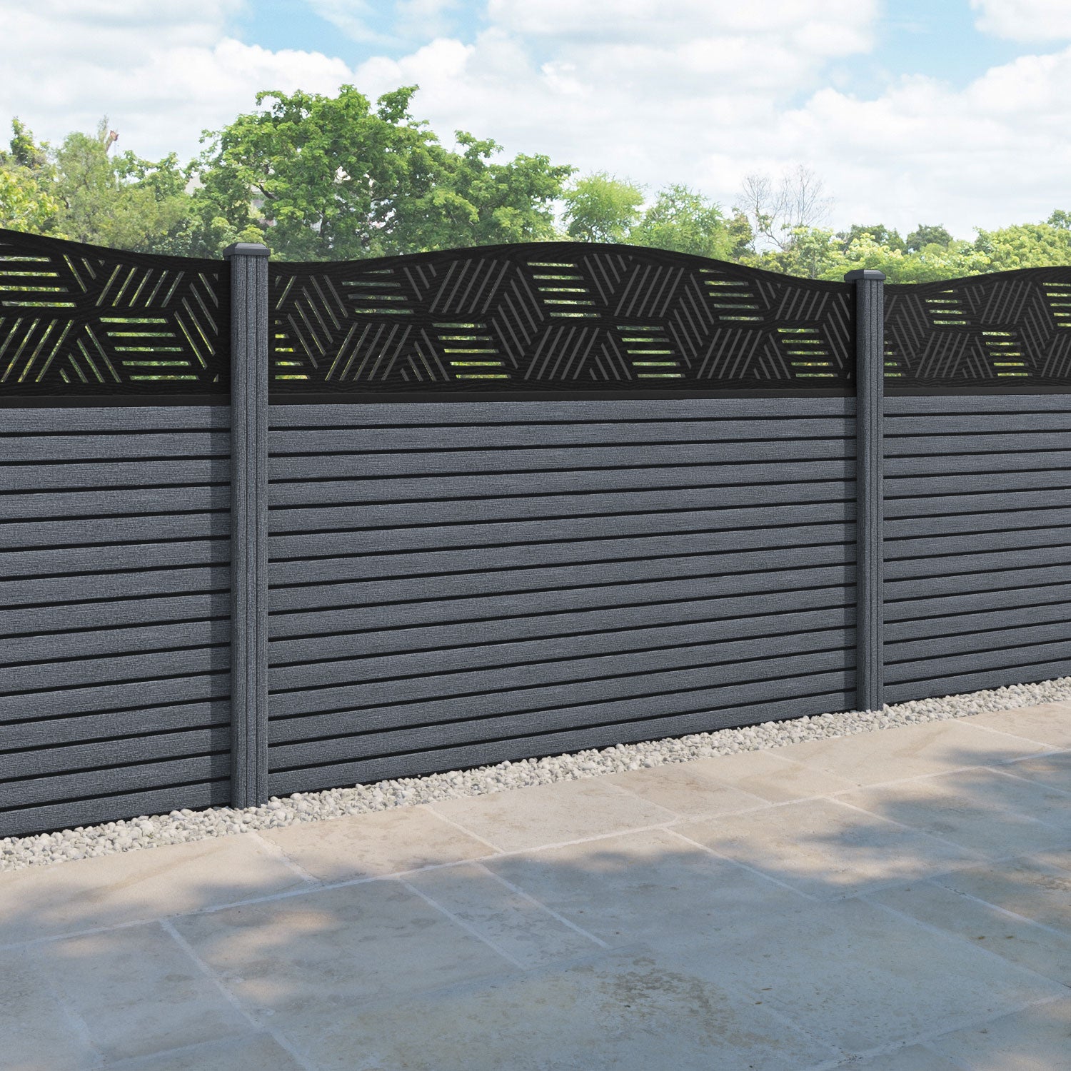 Hudson Cubed Curved Top Fence Panel - Anthracite - with our composite posts
