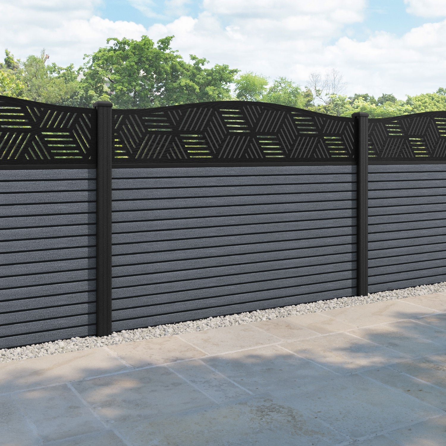 Hudson Cubed Curved Top Fence Panel - Anthracite - with our composite posts