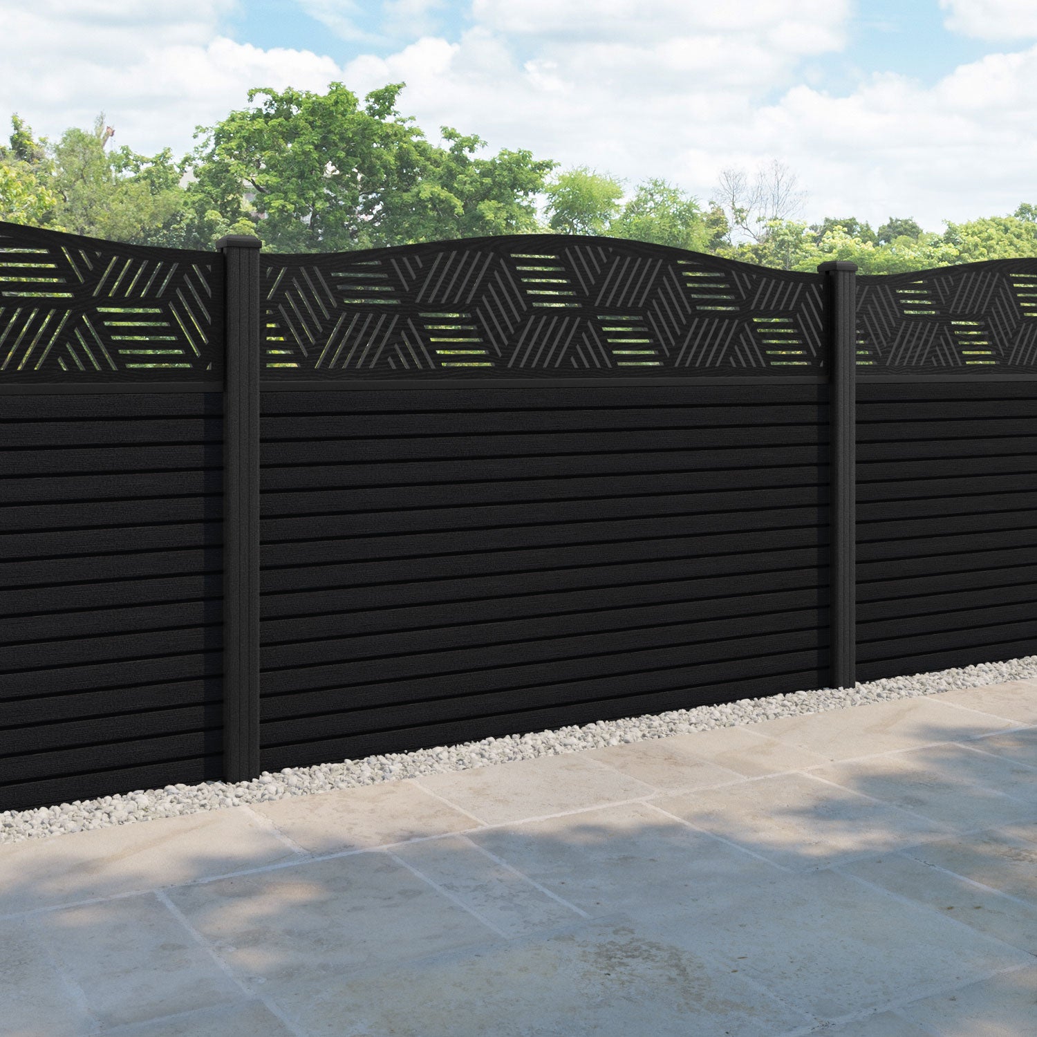 Hudson Cubed Curved Top Fence Panel - Black - with our composite posts