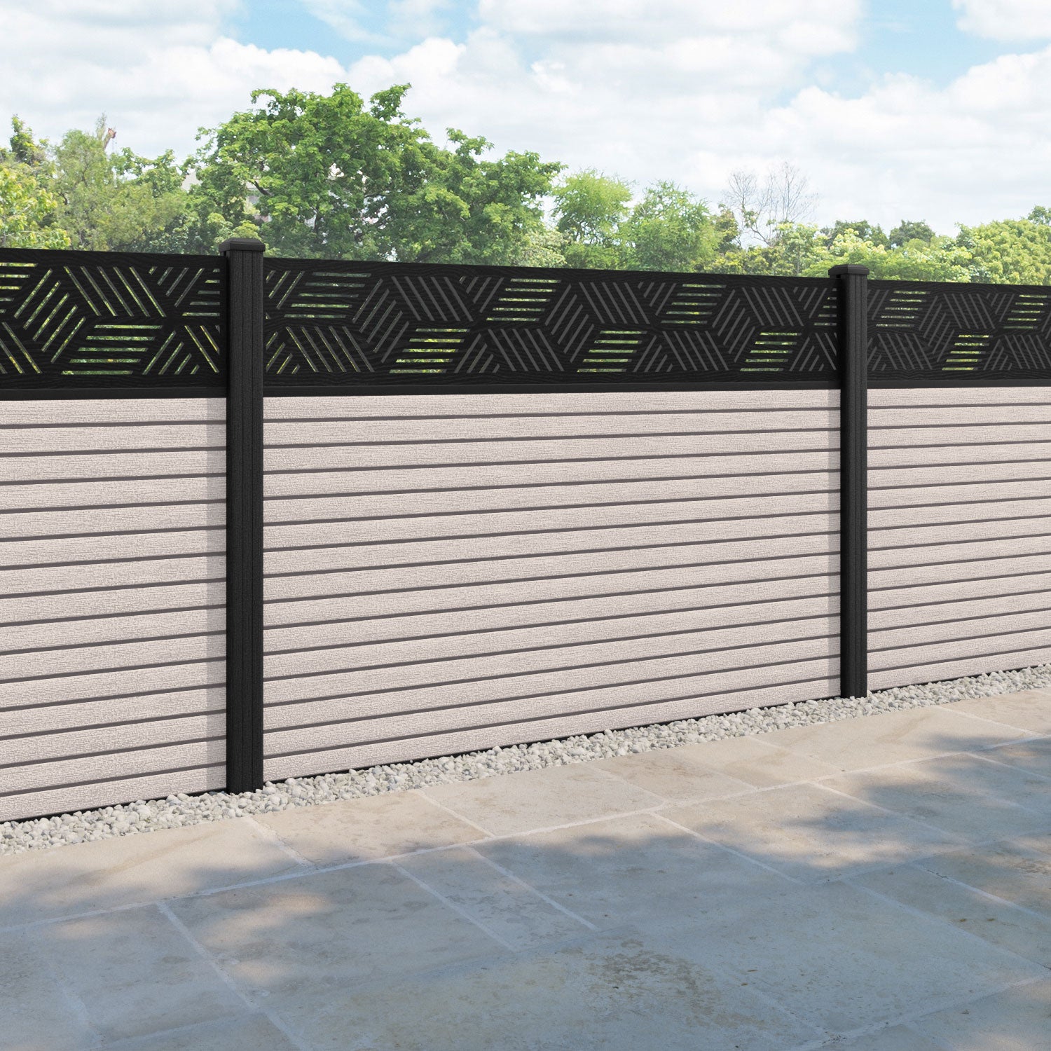 Hudson Cubed Fence Panel - Mid Stone - with our composite posts