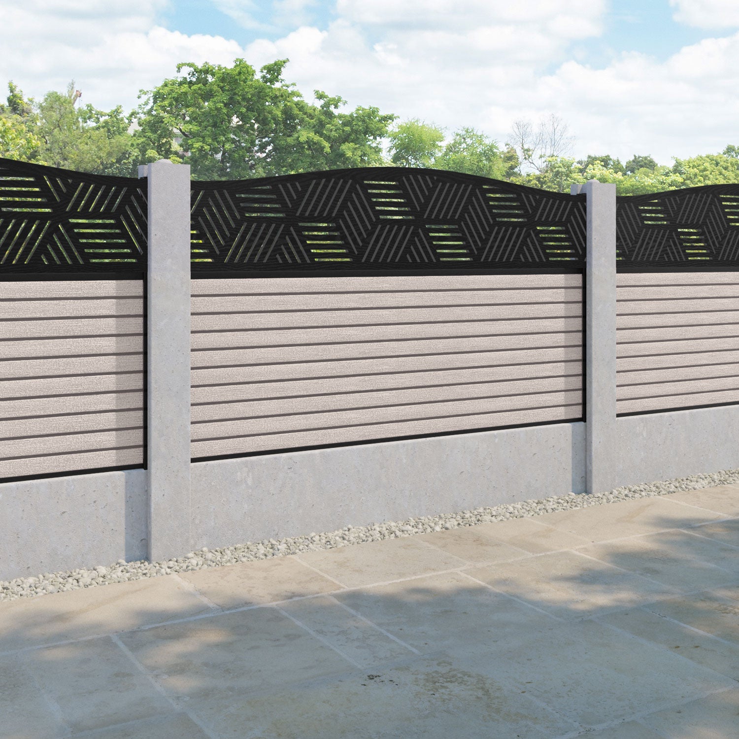 Hudson Cubed Curved Top Fence Panel - Mid Stone - for existing concrete posts