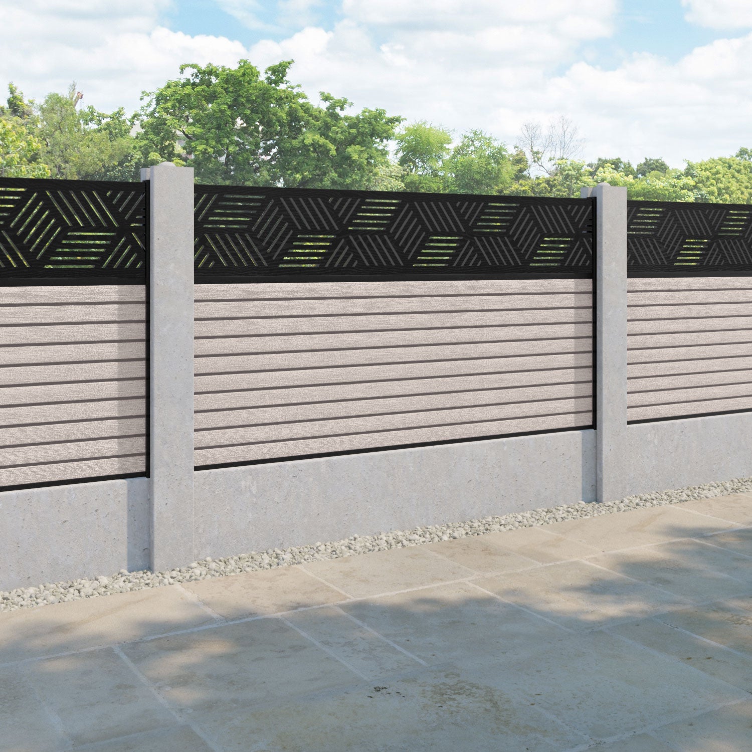 Hudson Cubed Fence Panel - Mid Stone - for existing concrete posts