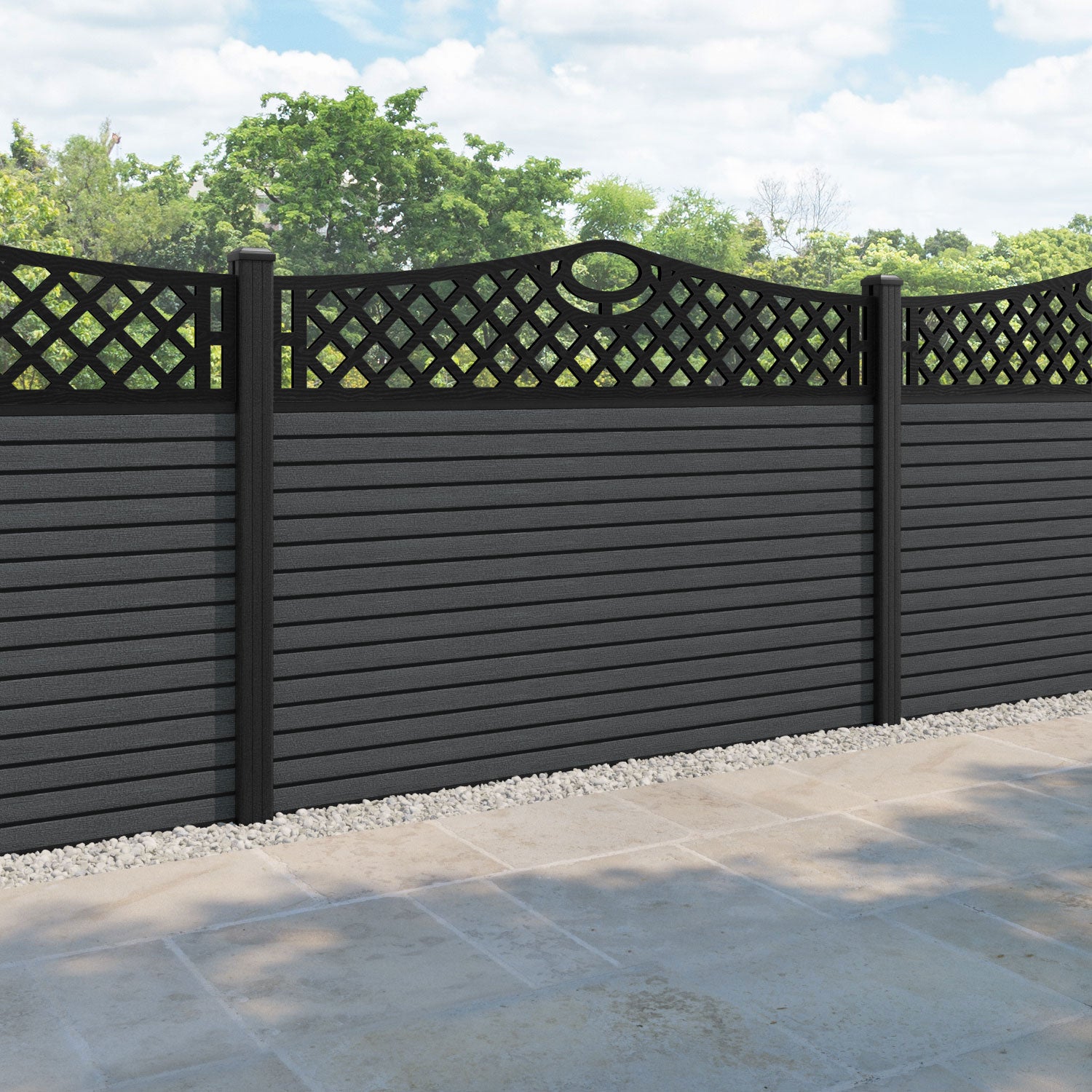 Hudson Oxford Curved Top Fence Panel - Dark Grey - with our composite posts