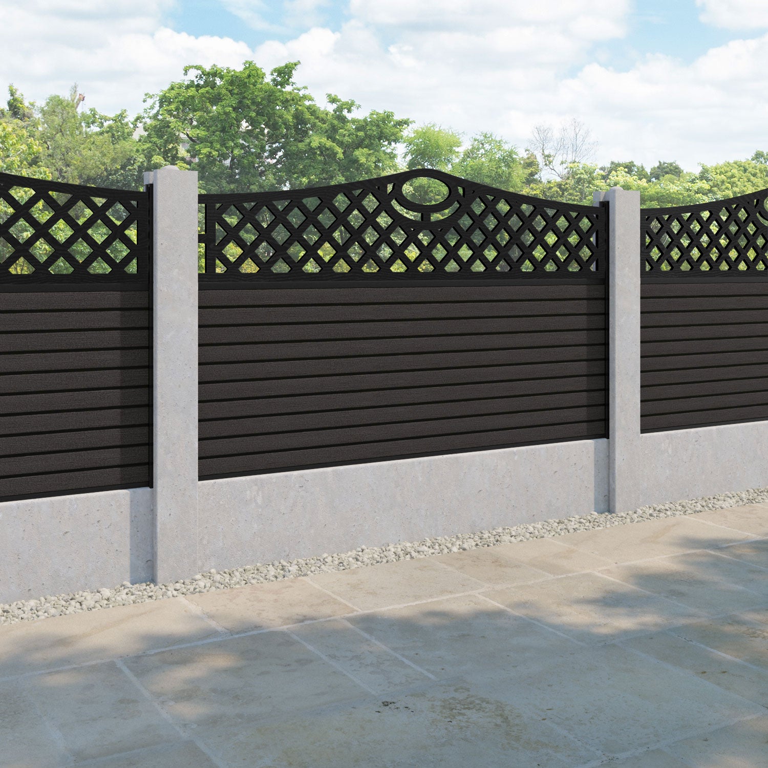 Hudson Oxford Curved Top Fence Panel - Dark Oak - for existing concrete posts