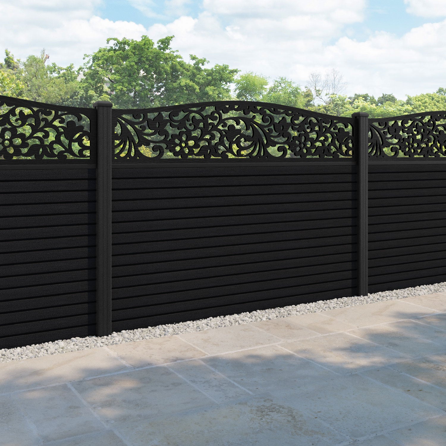 Hudson Eden Curved Top Fence Panel - Black - with our composite posts