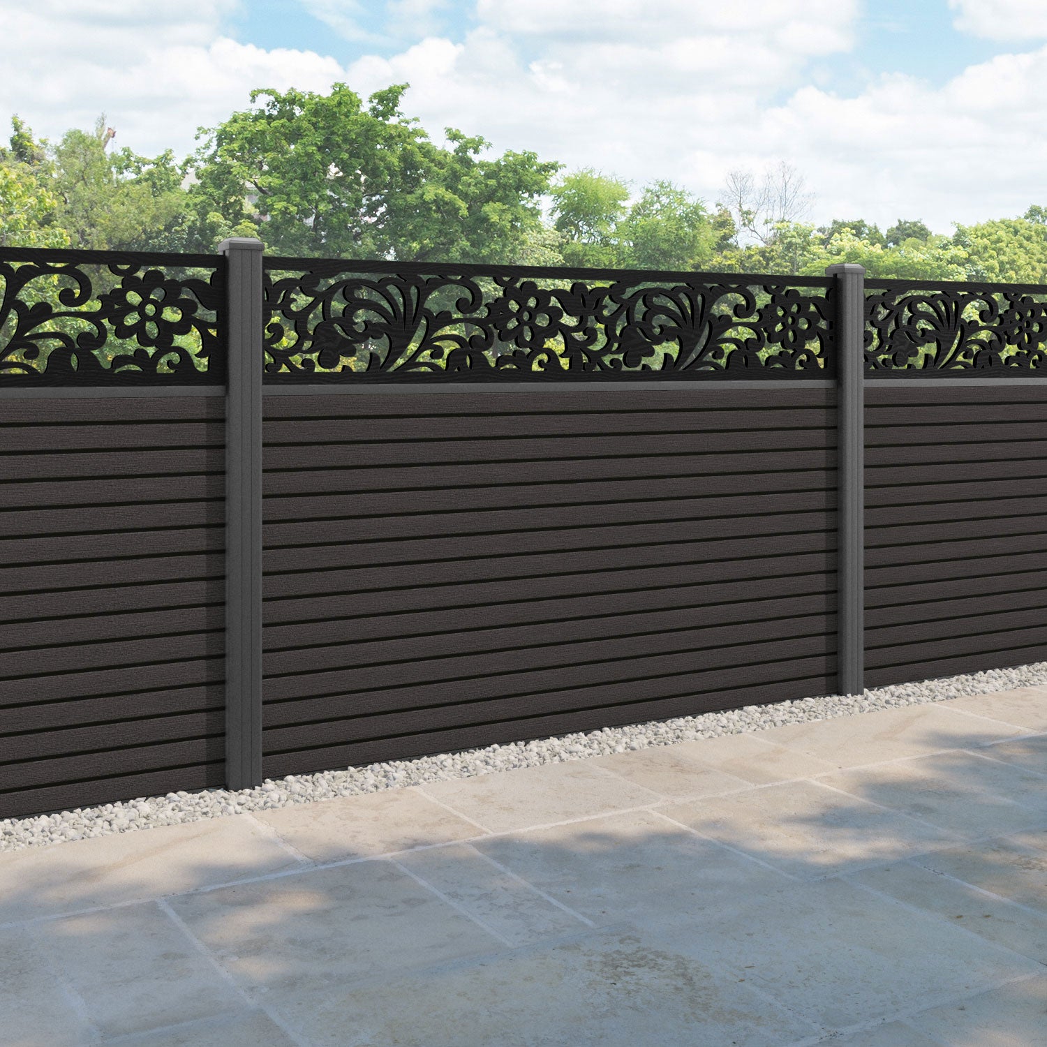 Hudson Eden Fence Panel - Dark Oak - with our aluminium posts