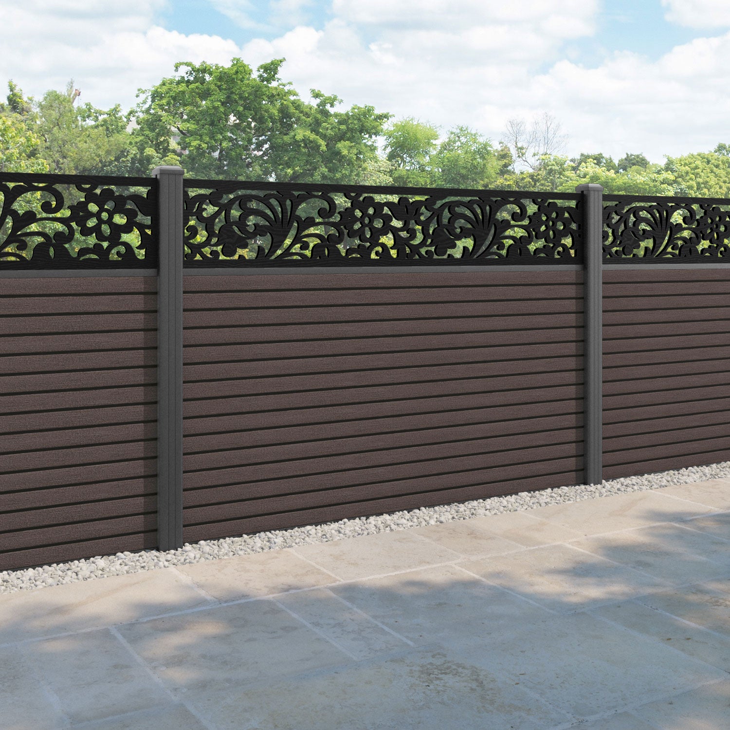 Hudson Eden Fence Panel - Mid Brown - with our aluminium posts