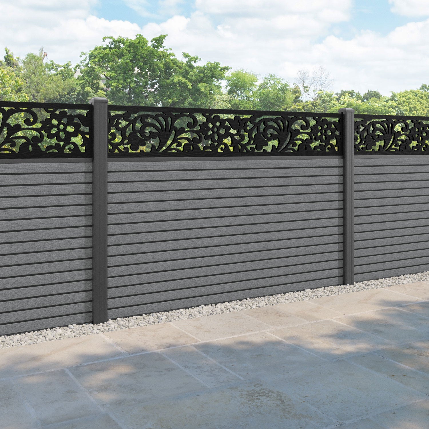Hudson Eden Fence Panel - Mid Grey - with our aluminium posts